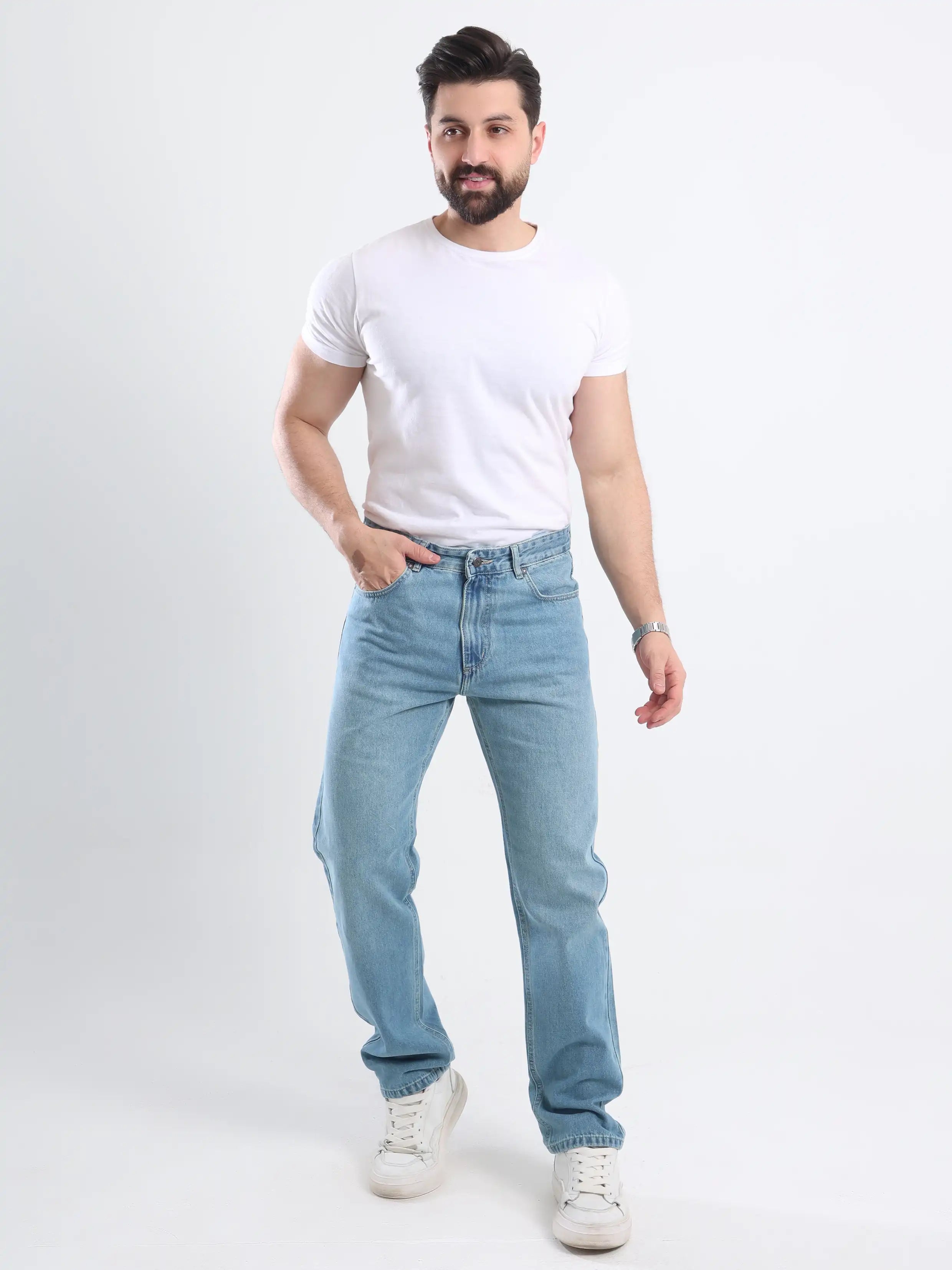 Straight Fit Jeans - Washed Blue