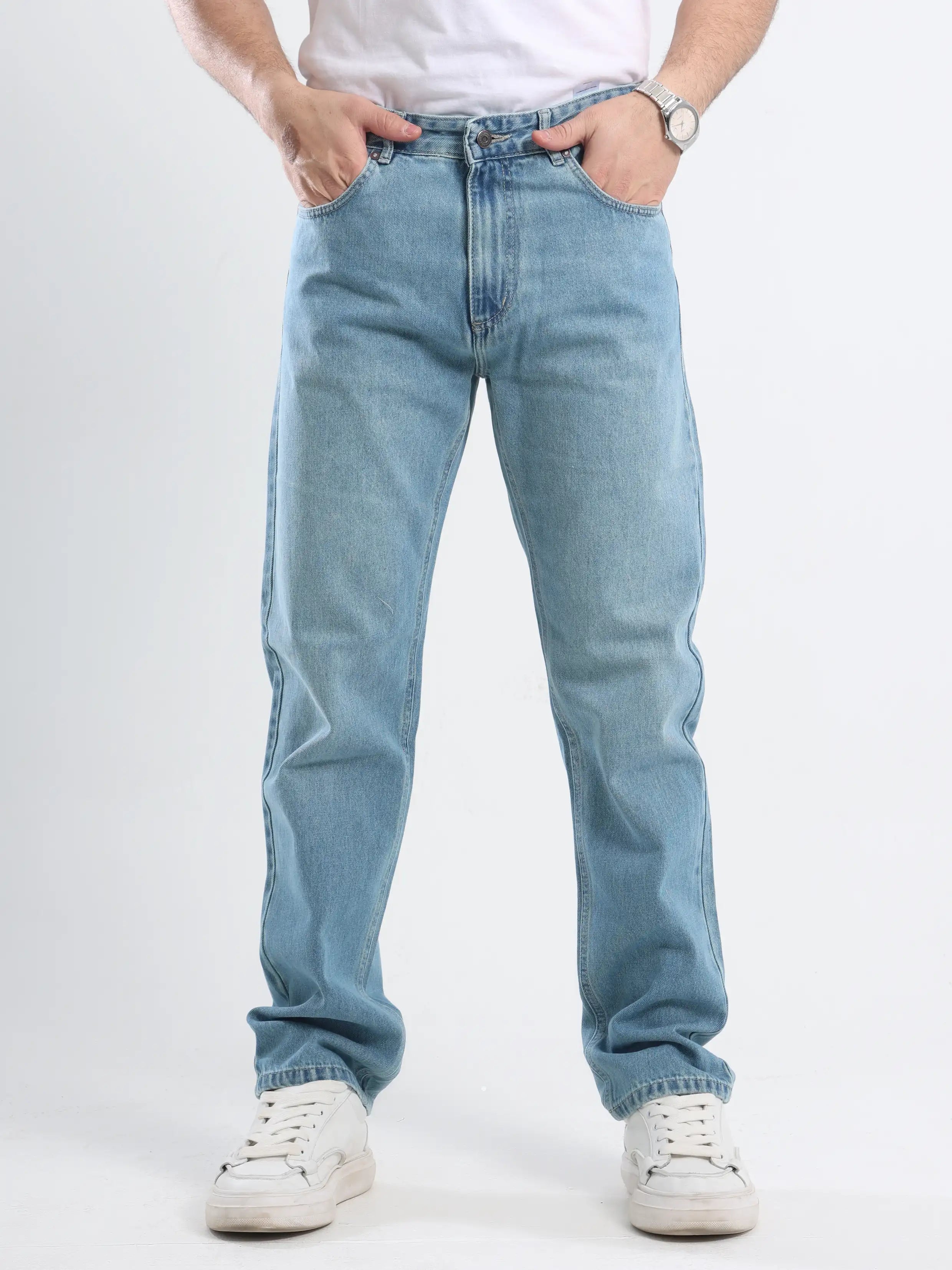 Straight Fit Jeans - Washed Blue