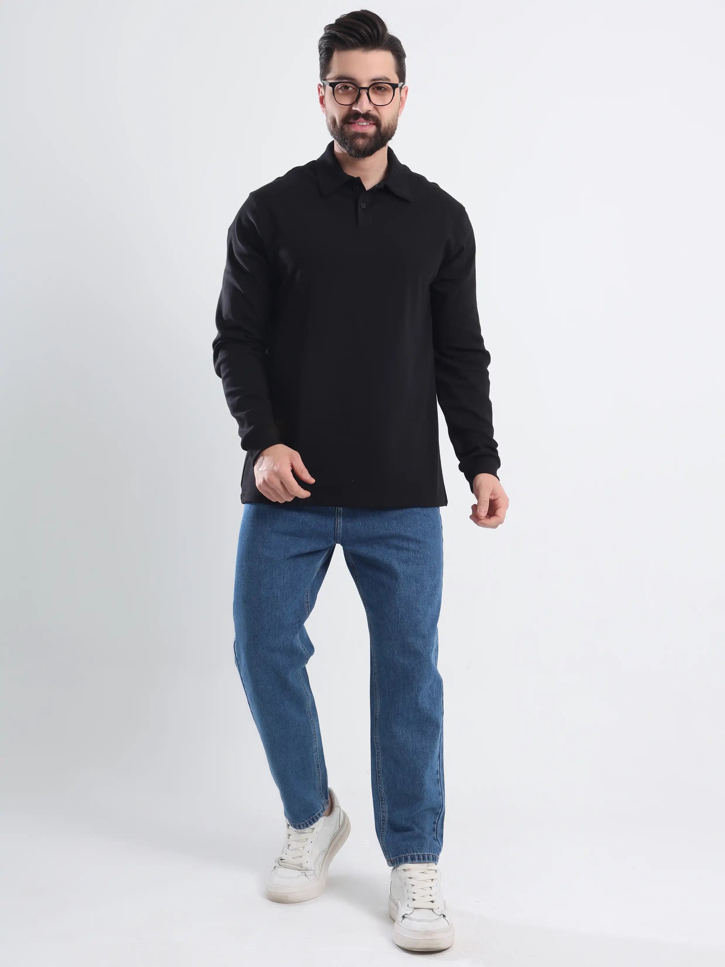 Polo Tee Relaxed fit Long sleeves - Black