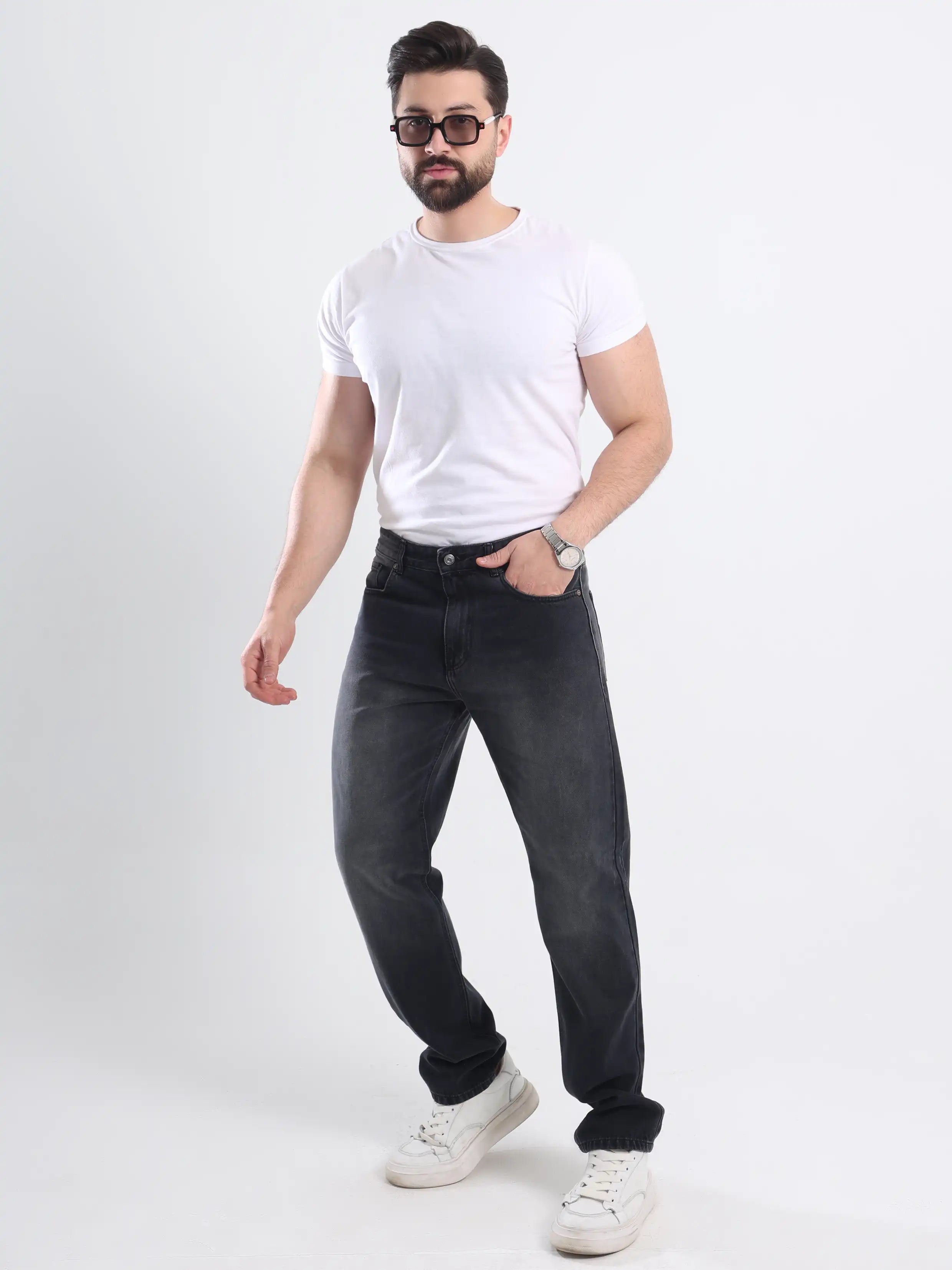 Straight Fit Jeans - Washed Gray