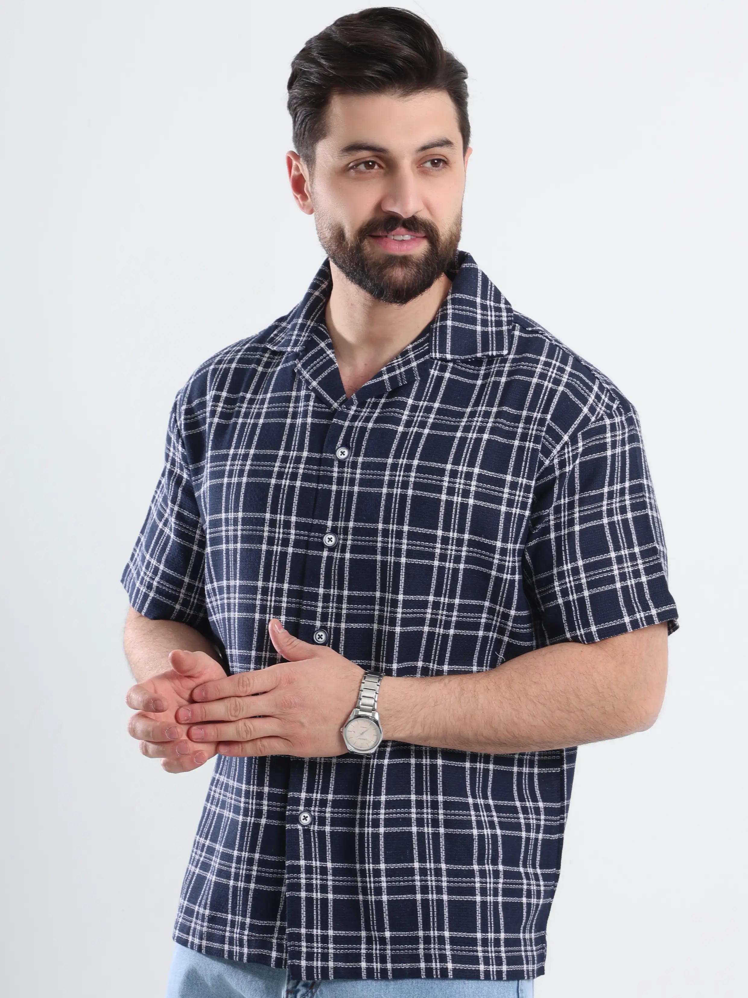 Jacquard Button-Up shirt - Navy