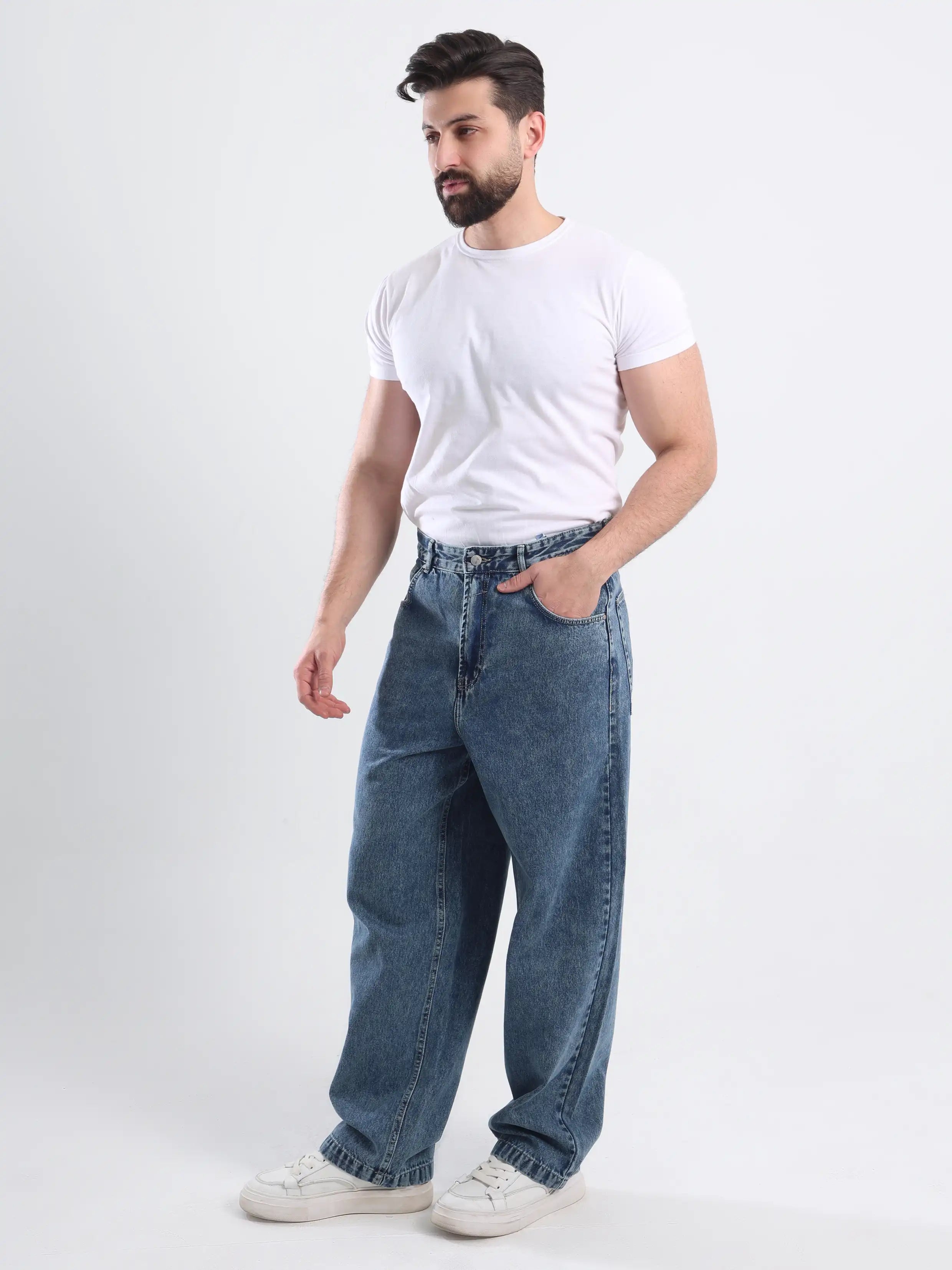 Wide leg Super Baggy Fit Jeans - Medium Blue