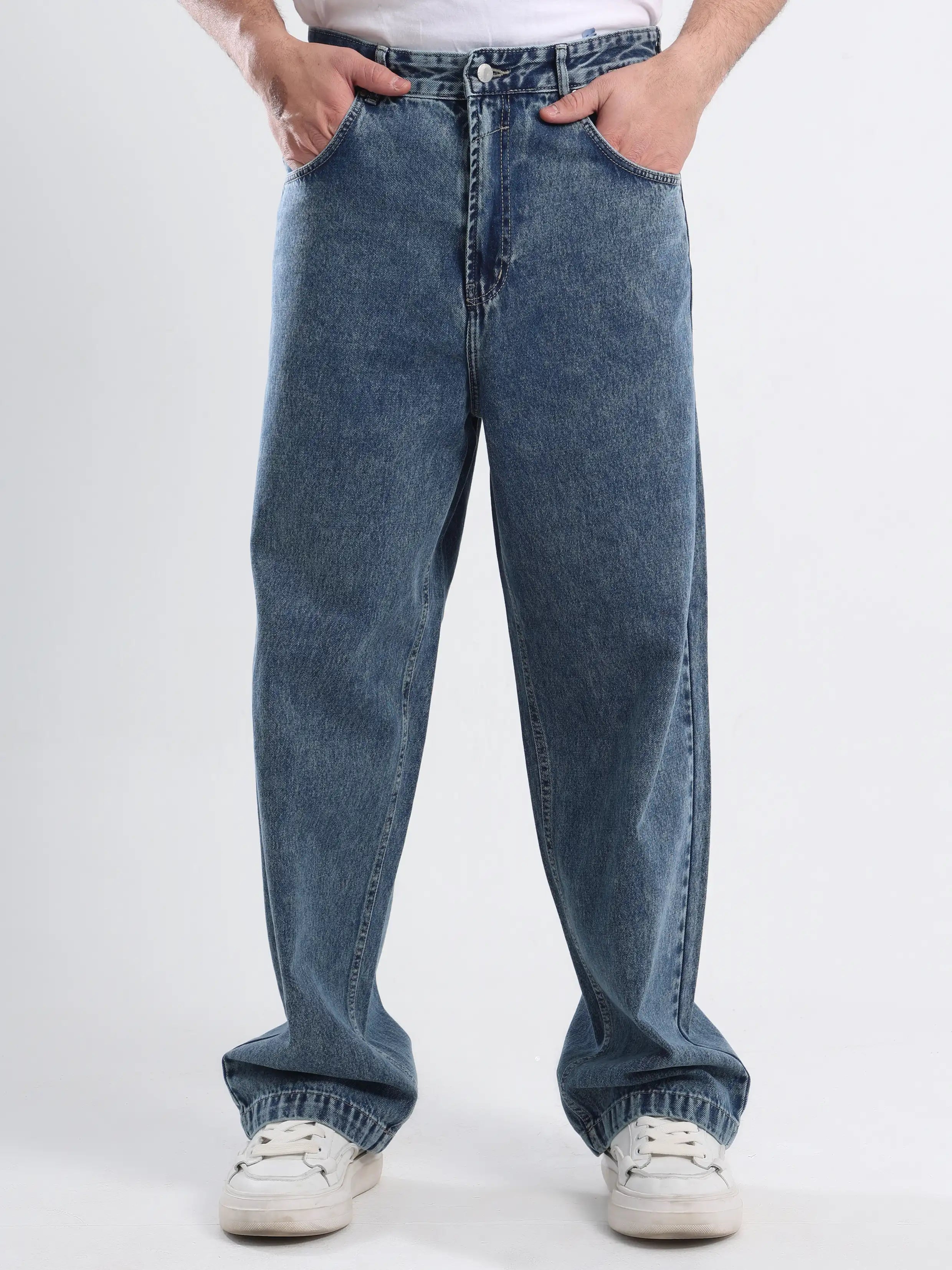 Wide leg Super Baggy Fit Jeans - Medium Blue
