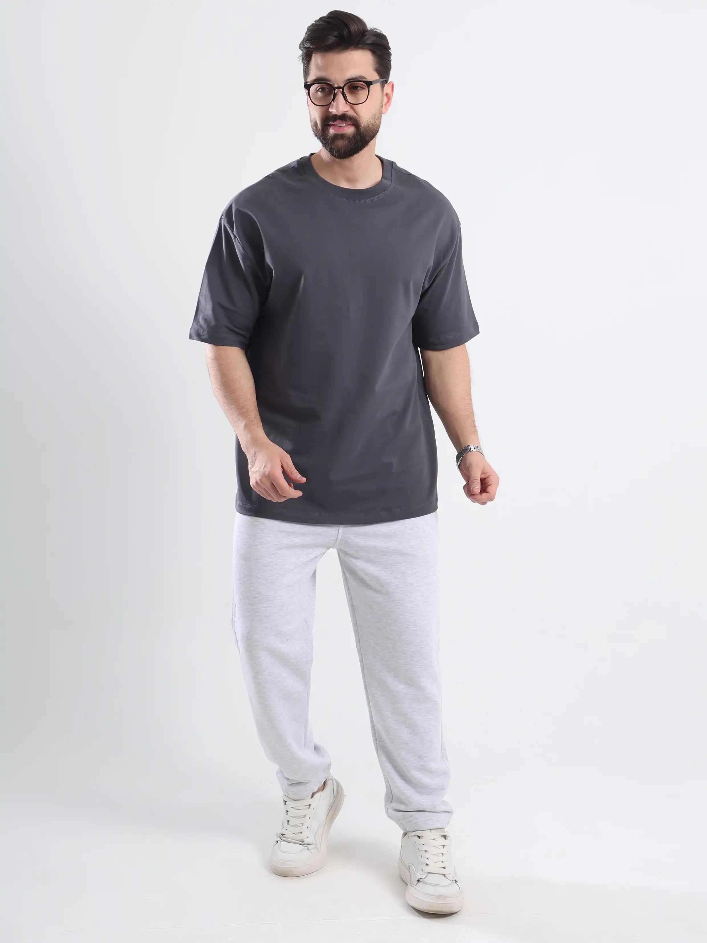 Oversized Basic Short Sleeve Tee - Dark Gray