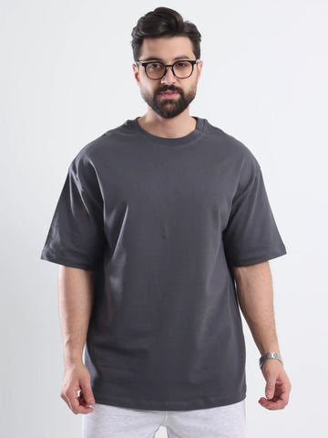 Oversized Basic Short Sleeve Tee - Dark Gray