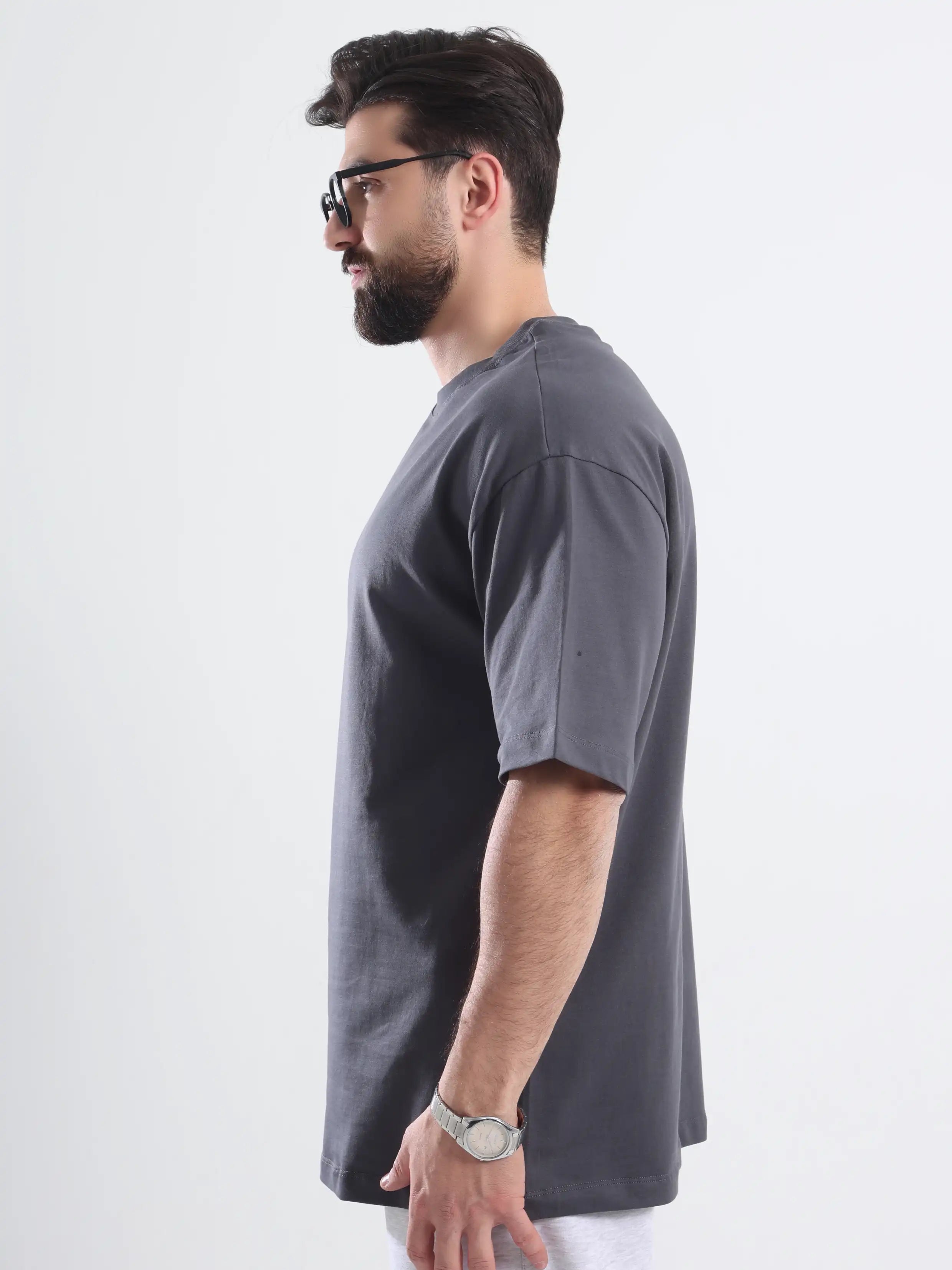 Oversized Basic Short Sleeve Tee - Dark Gray