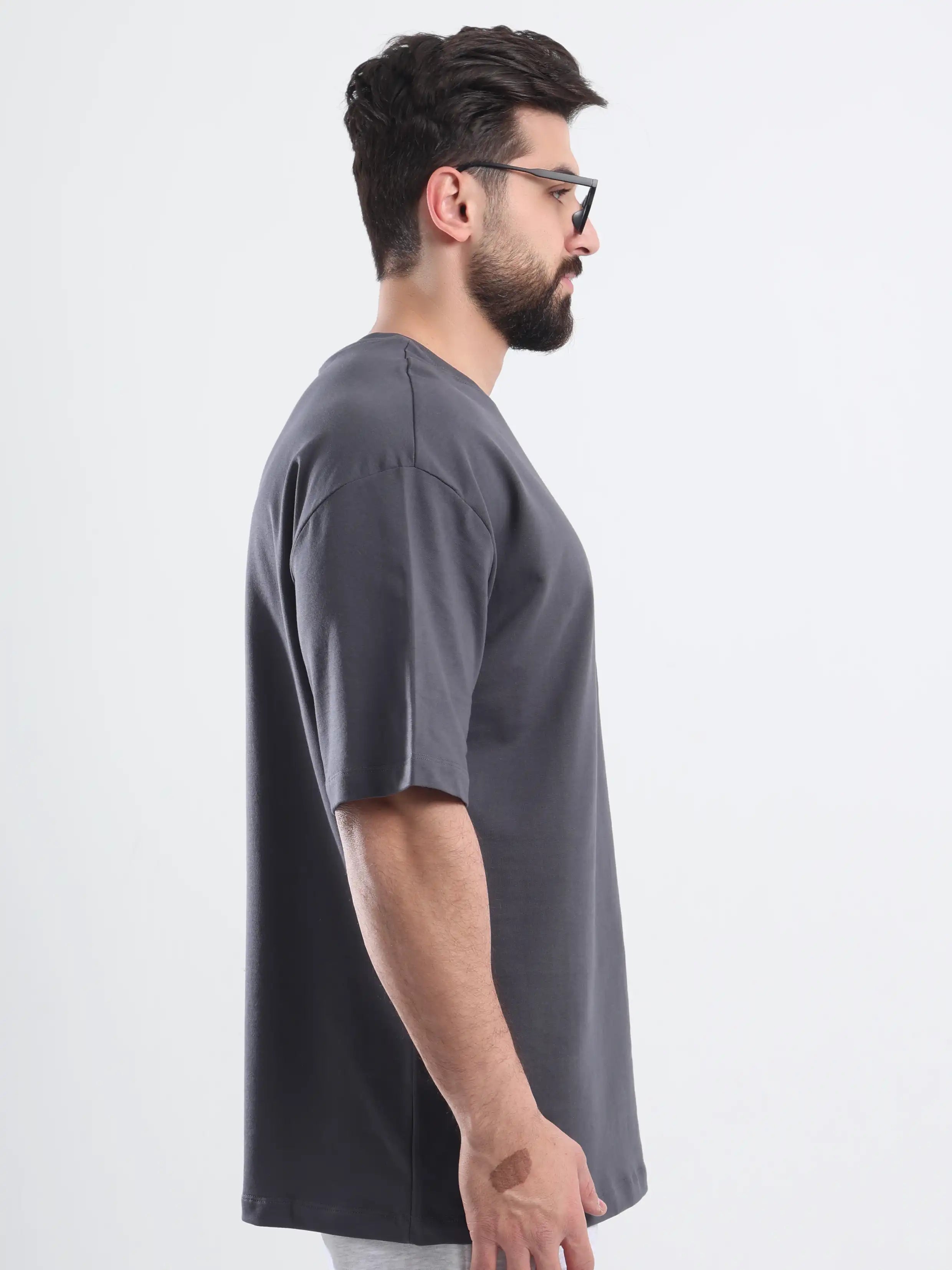 Oversized Basic Short Sleeve Tee - Dark Gray
