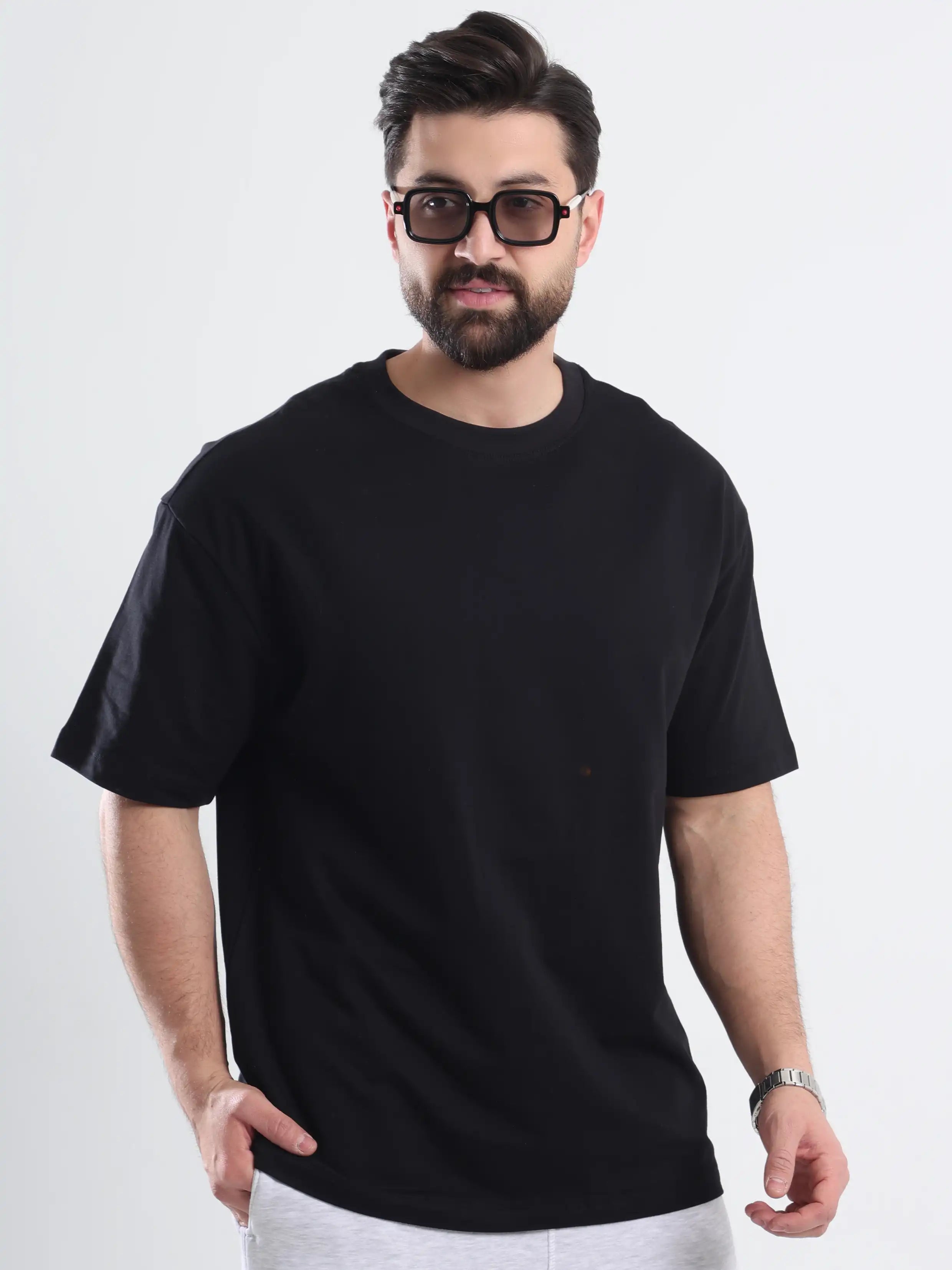 Oversized Basic Short Sleeve Tee - Black