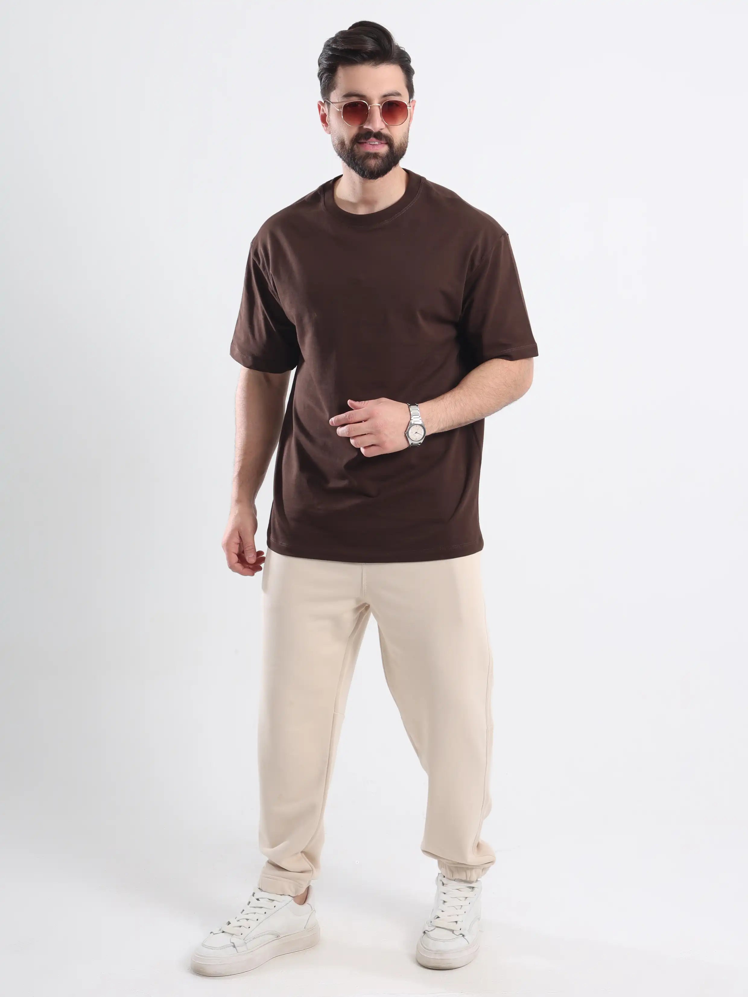 Oversized Basic Short Sleeve Tee - Brown