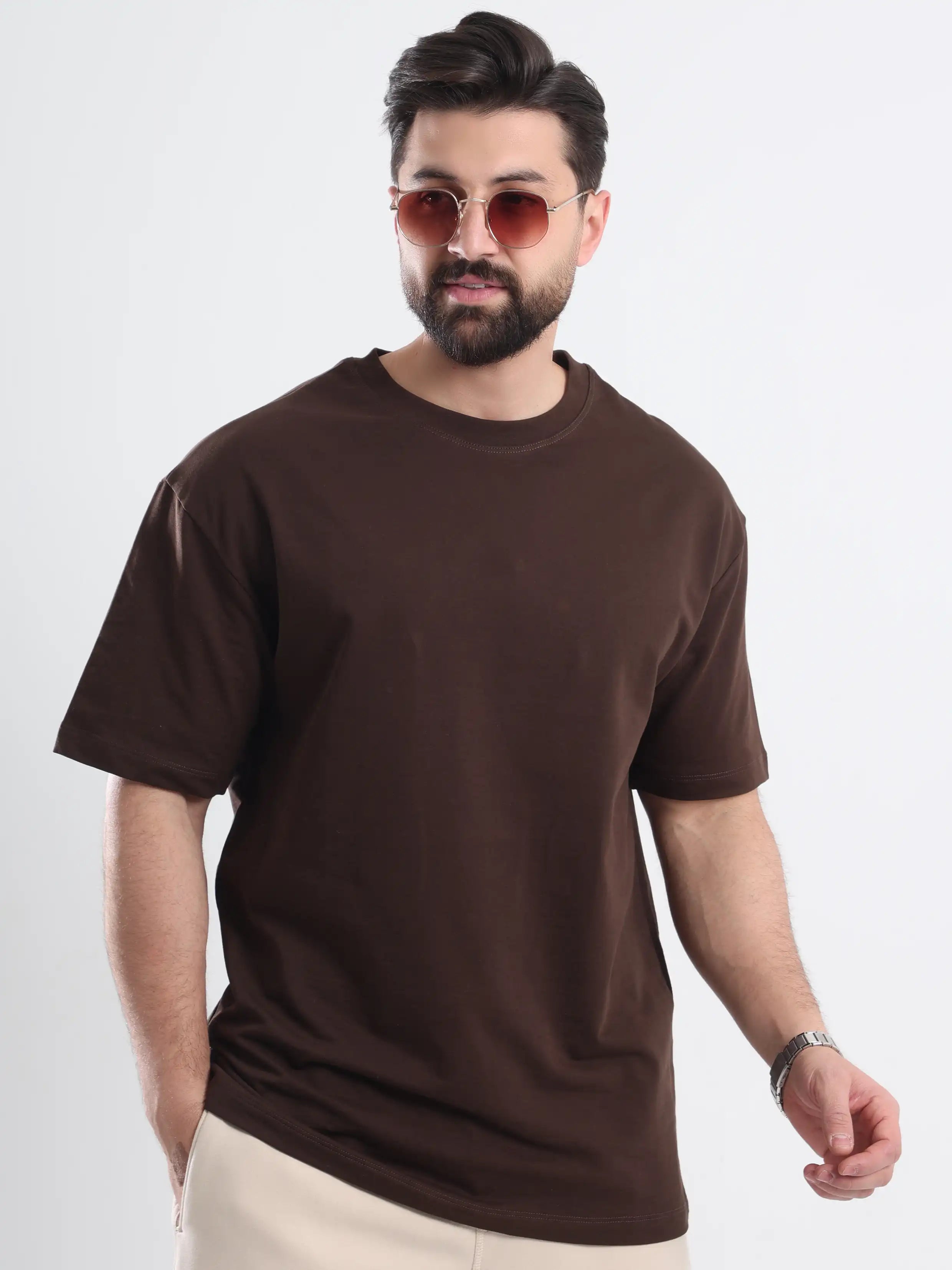 Oversized Basic Short Sleeve Tee - Brown