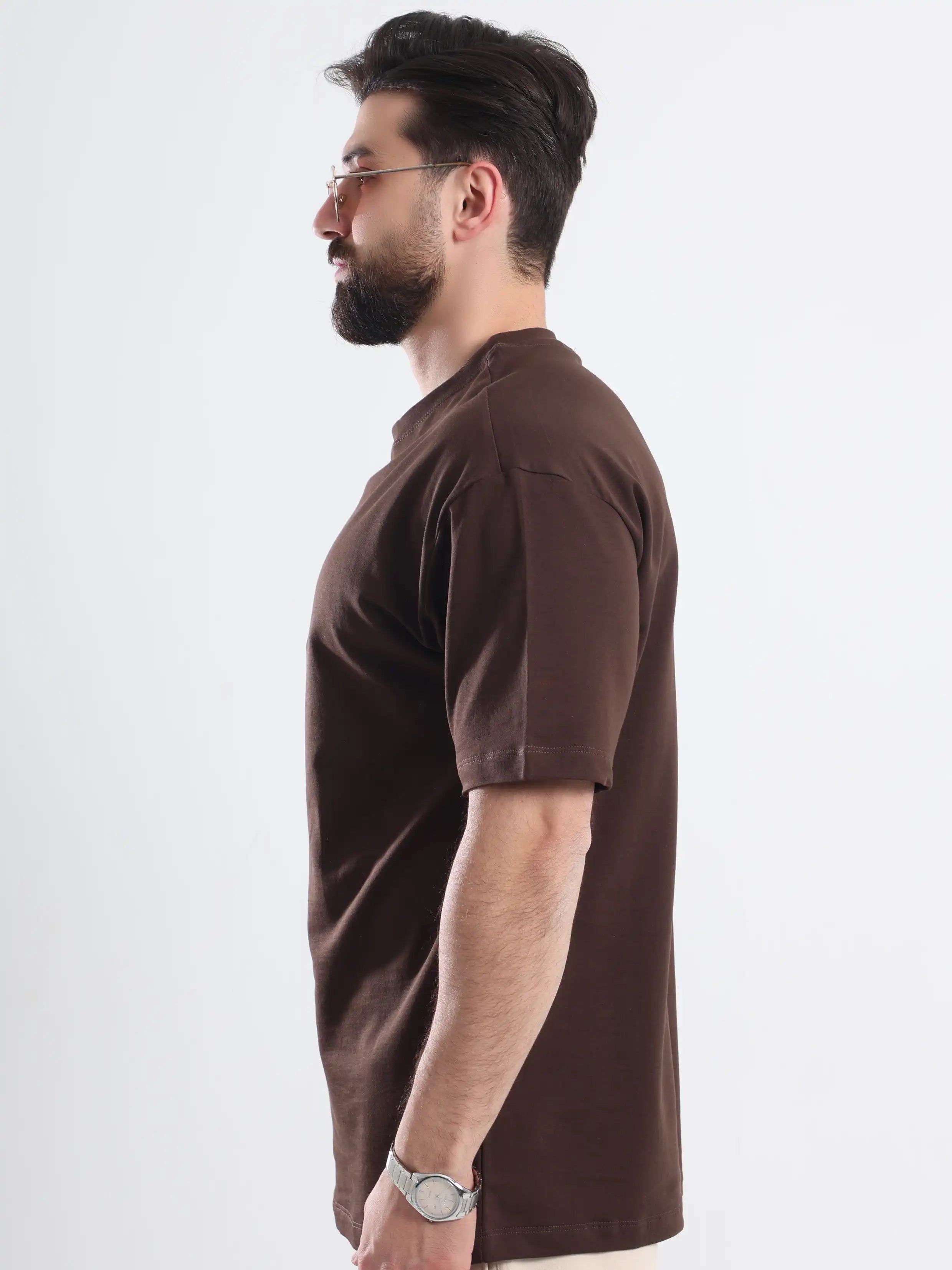 Oversized Basic Short Sleeve Tee - Brown