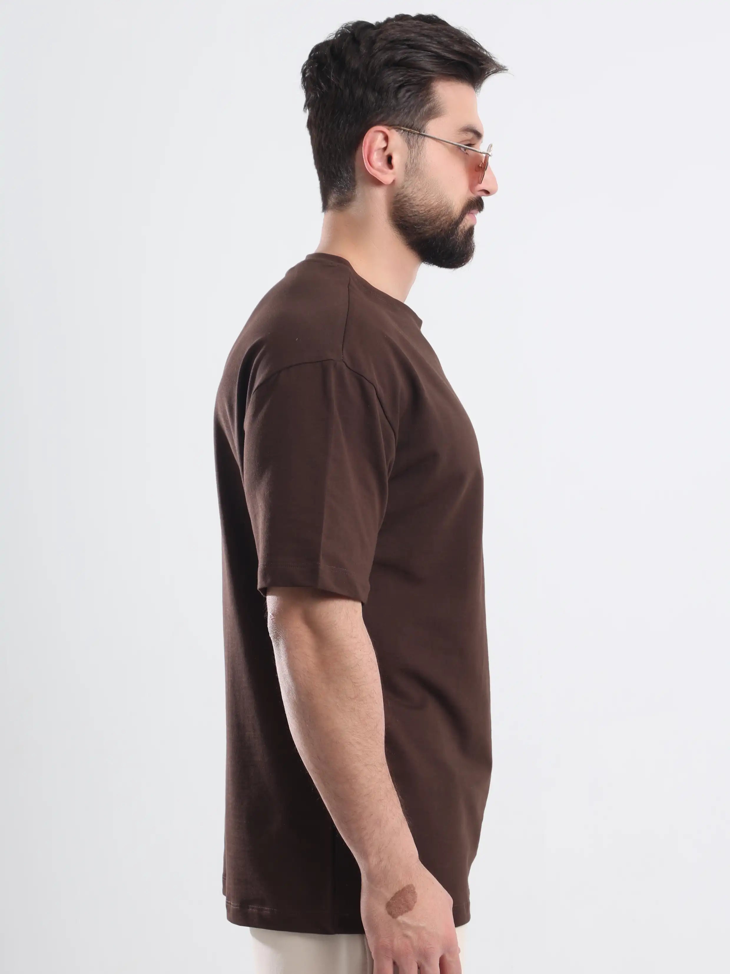 Oversized Basic Short Sleeve Tee - Brown