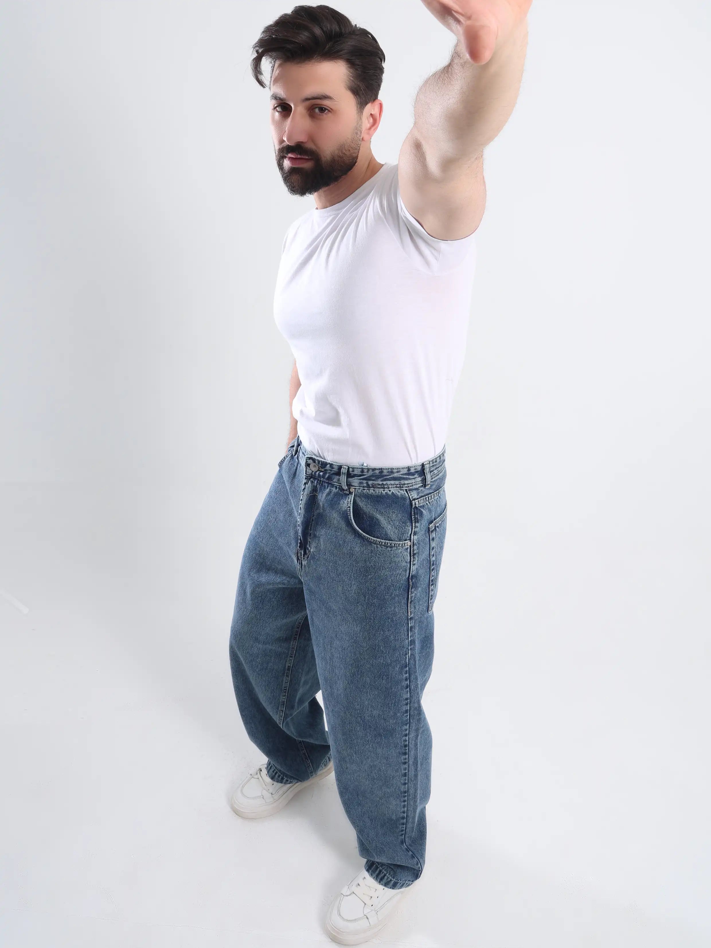 Wide leg Super Baggy Fit Jeans - Medium Blue