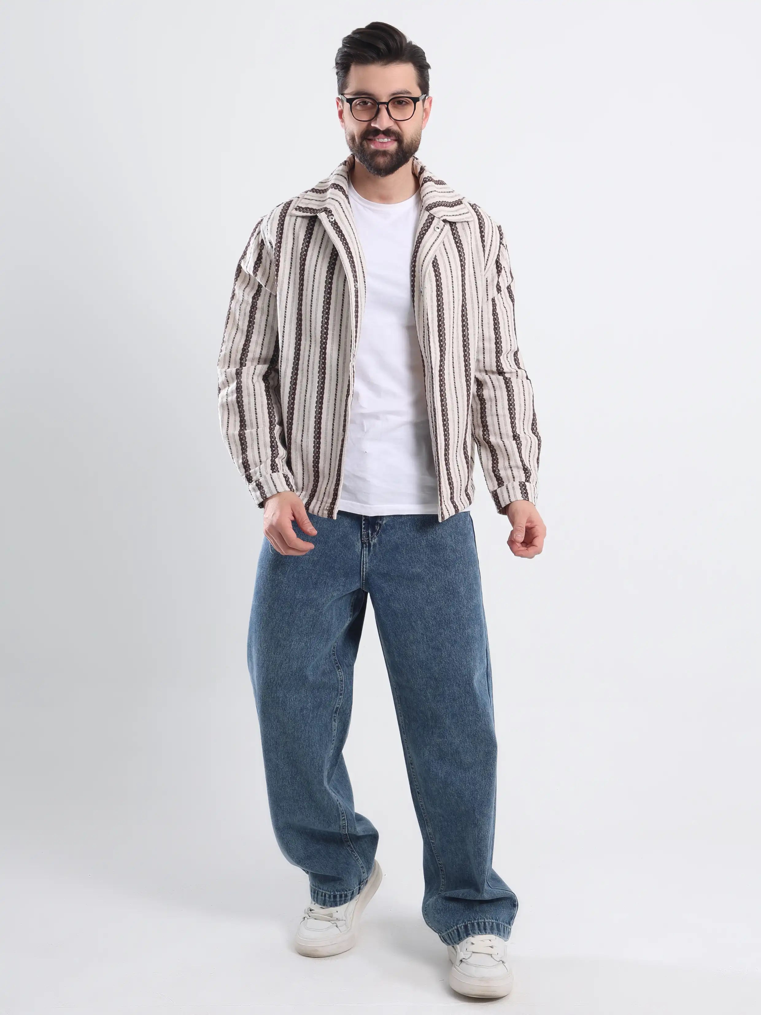 Oversized  Striped Jacket Jacquard - Choco Brown