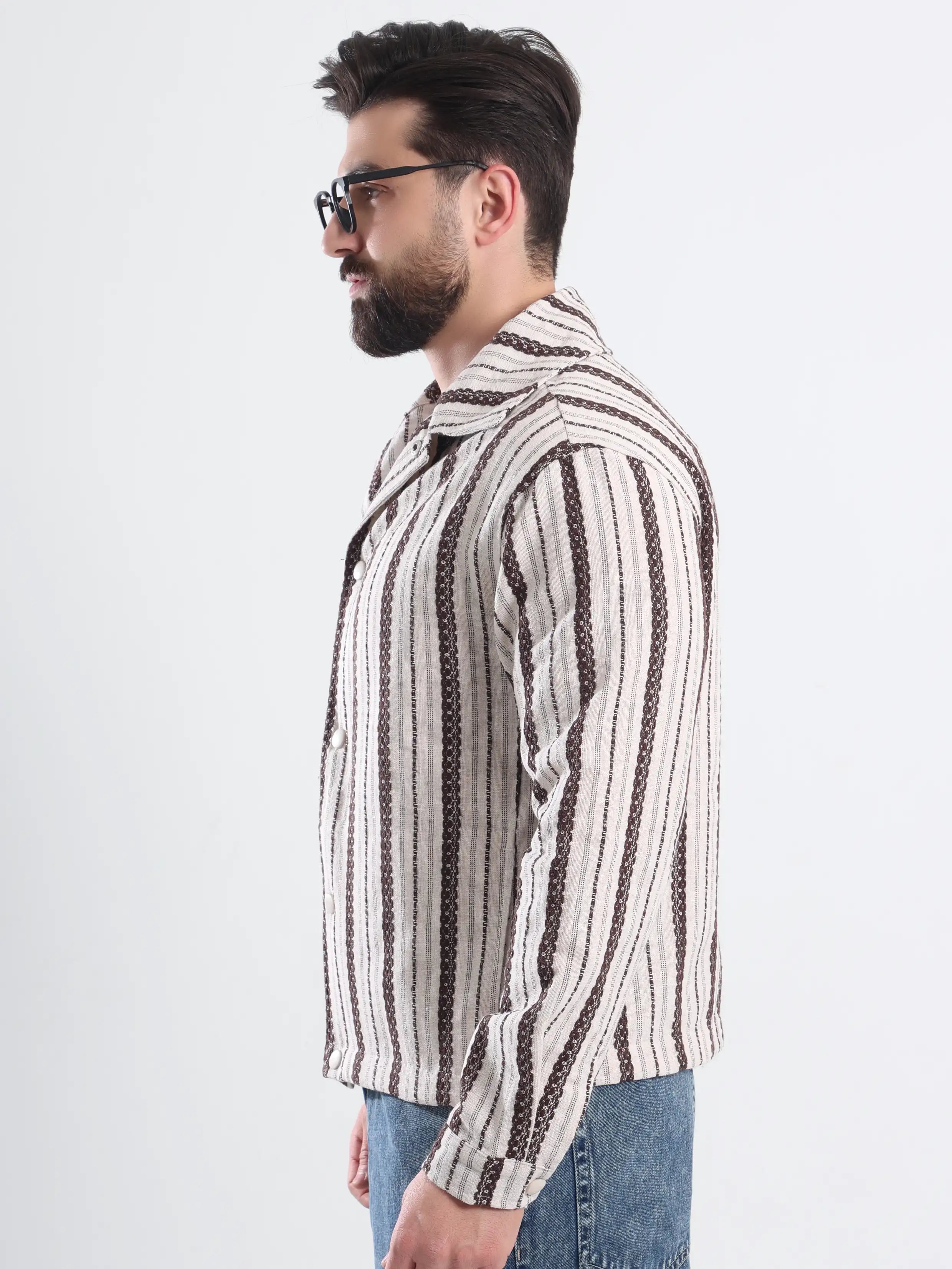 Oversized  Striped Jacket Jacquard - Choco Brown