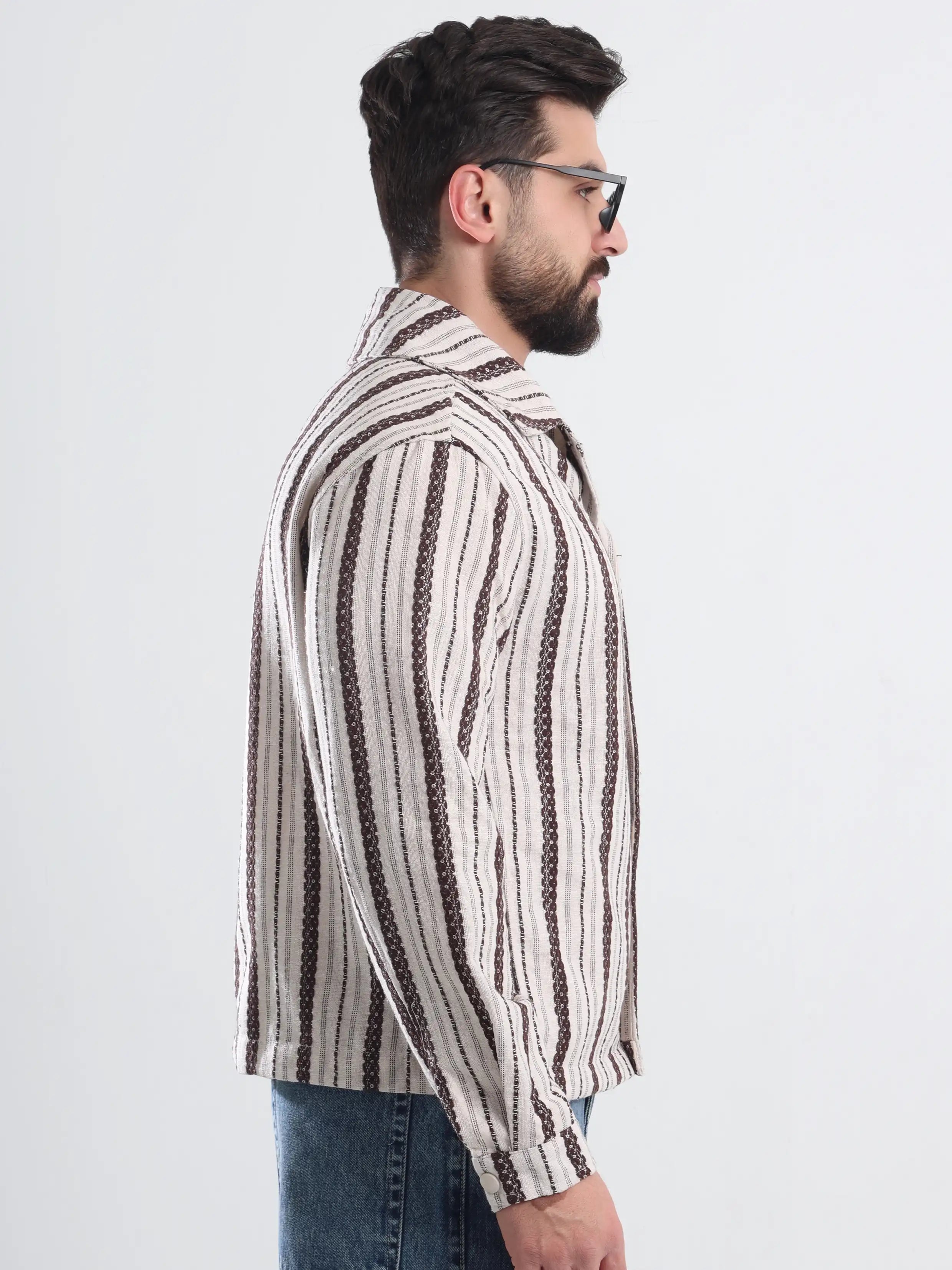 Oversized  Striped Jacket Jacquard - Choco Brown