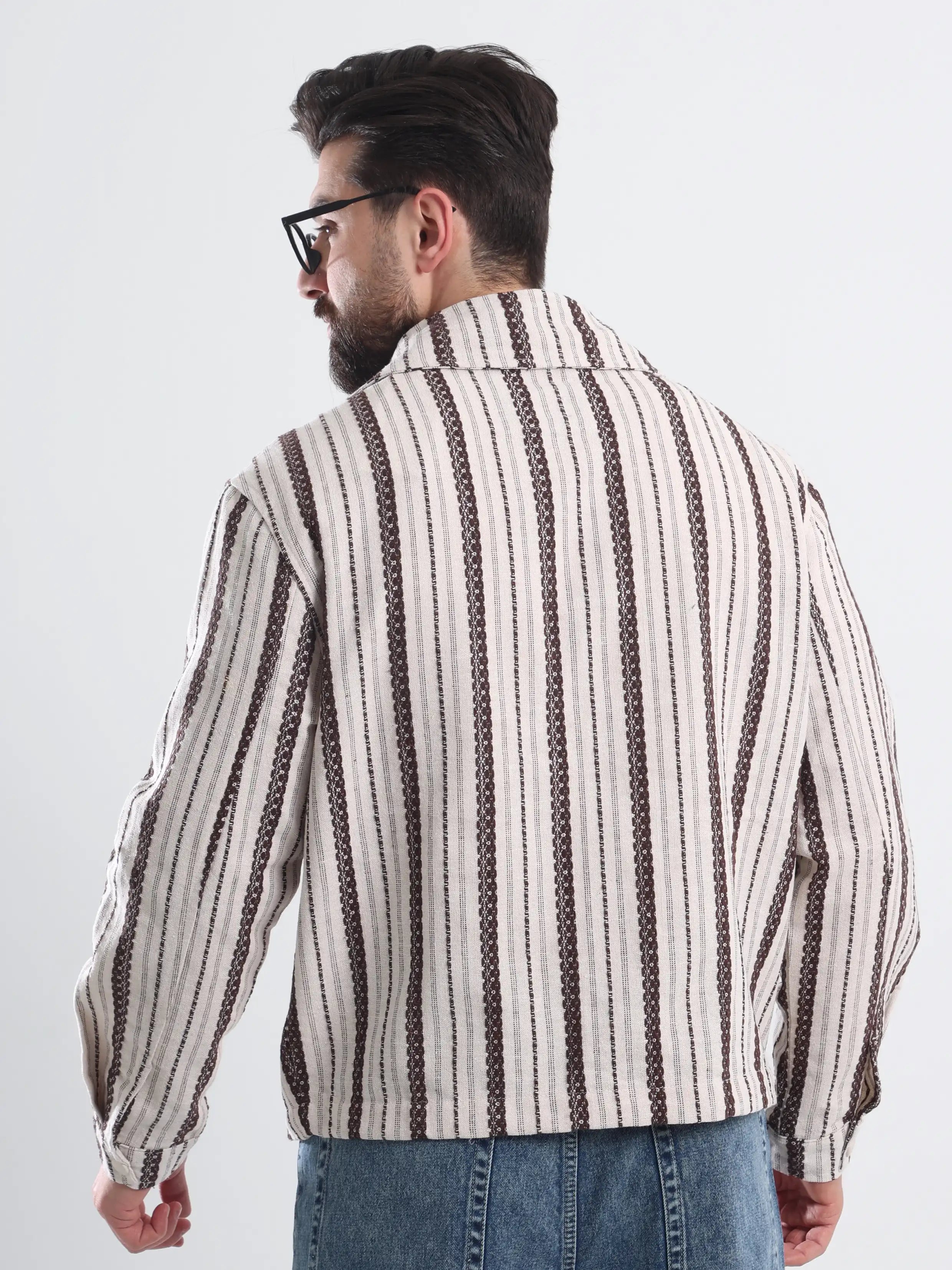 Oversized  Striped Jacket Jacquard - Choco Brown