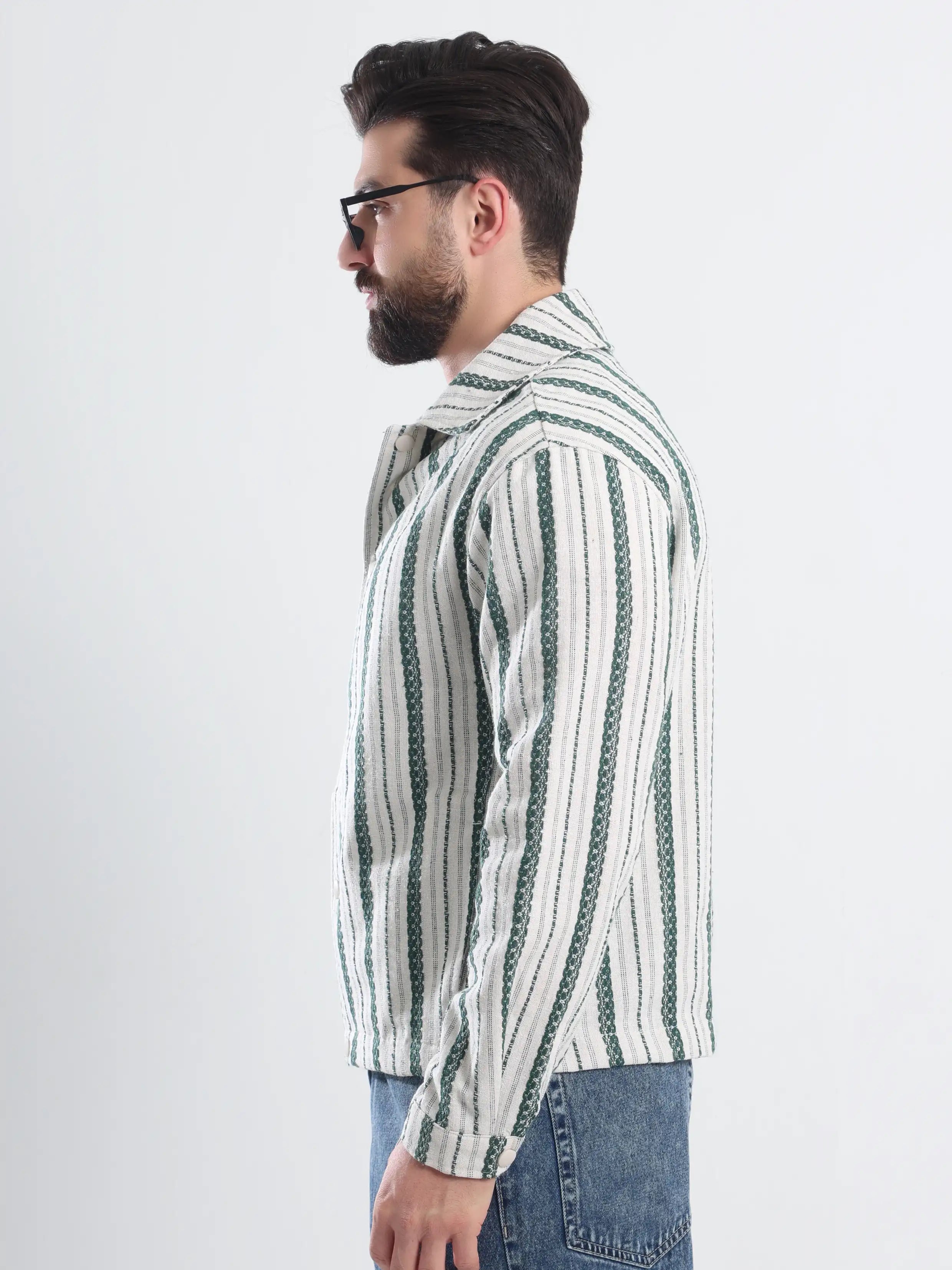 Oversized  Striped Jacket Jacquard - Olive