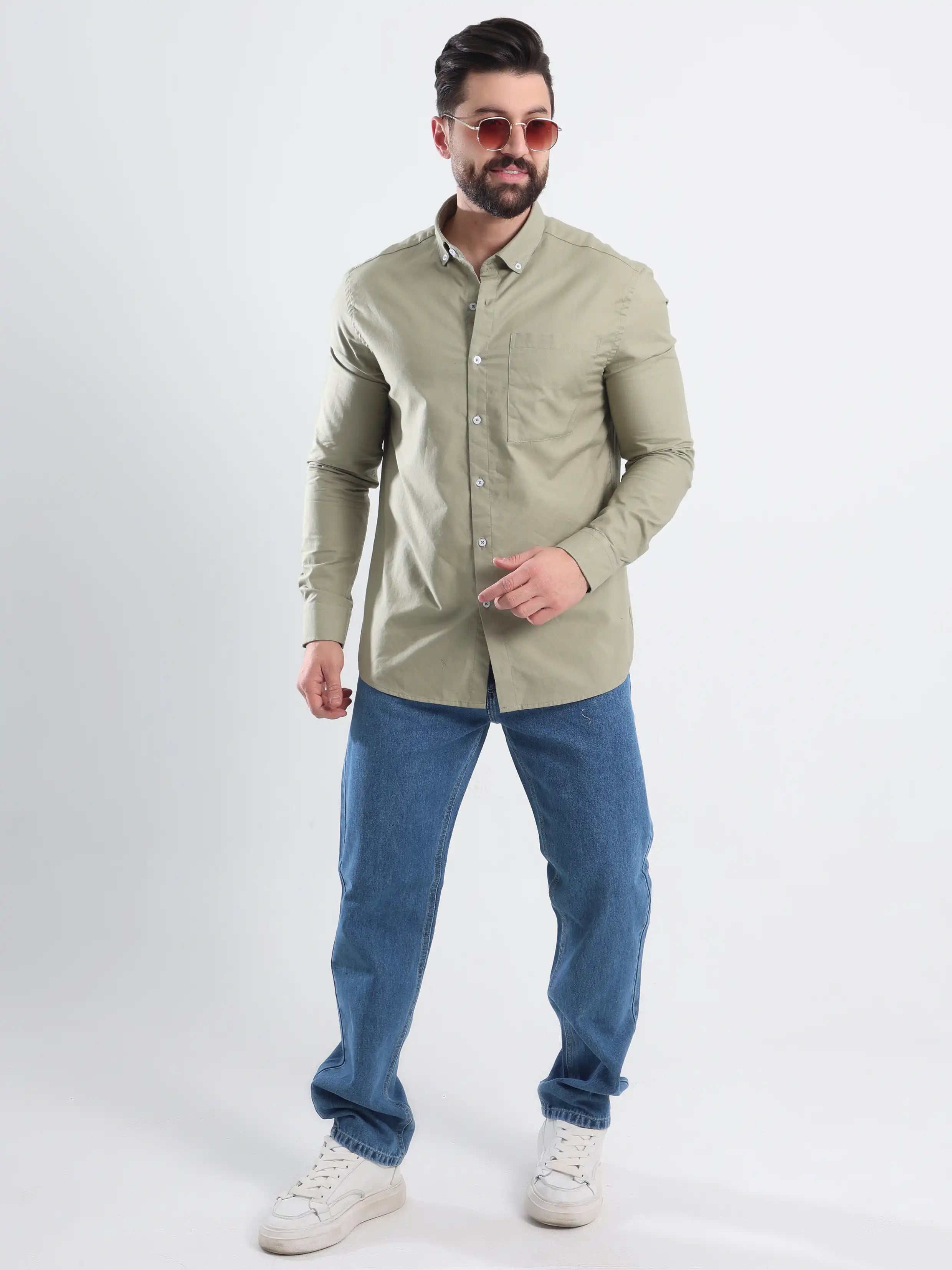 Relaxed fit Oxford shirt Basic- Olive