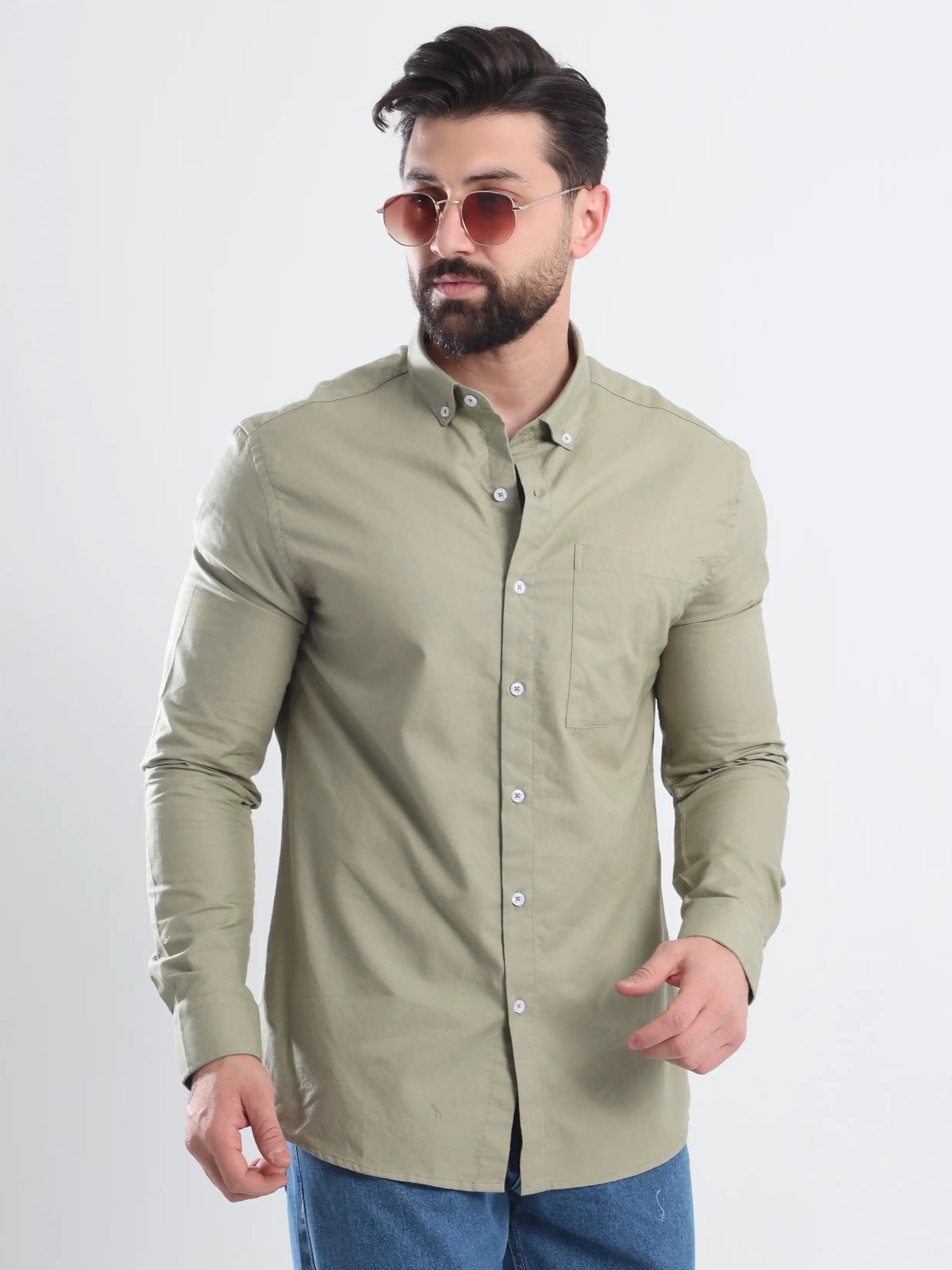 Relaxed fit Oxford shirt Basic- Olive