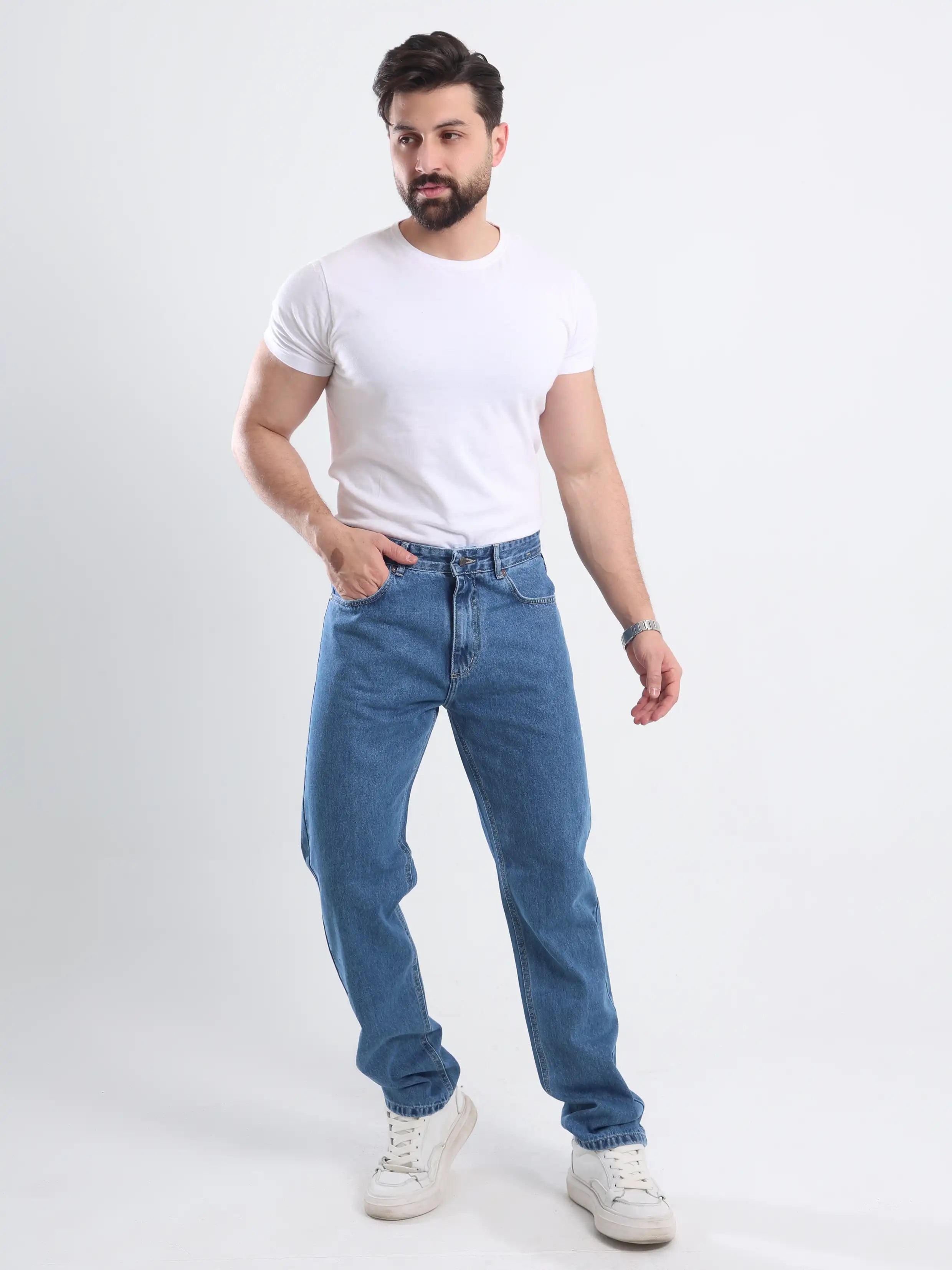 Straight Fit Jeans - Medium Blue