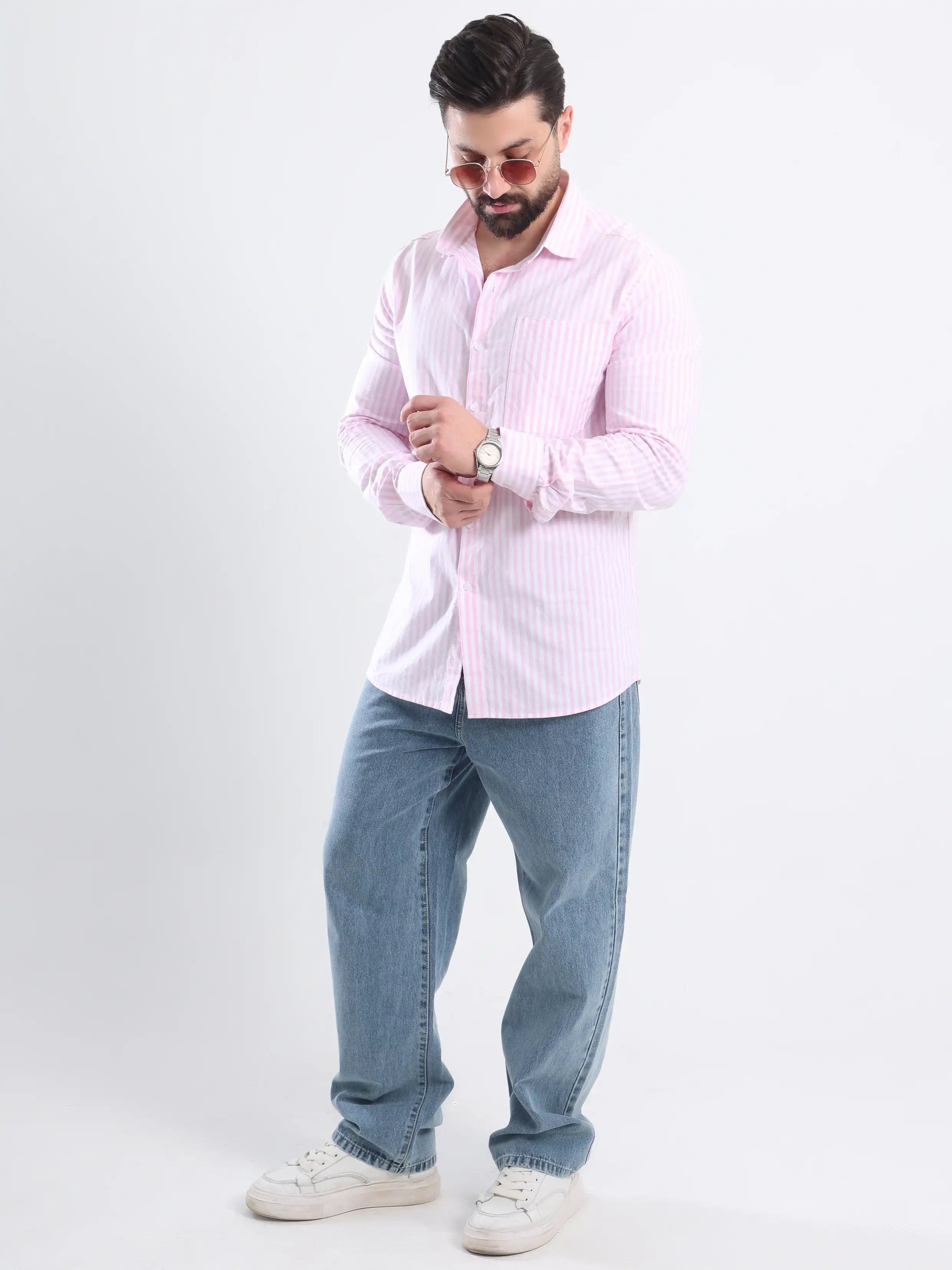 Relaxed fit Striped shirt - Striped Pink