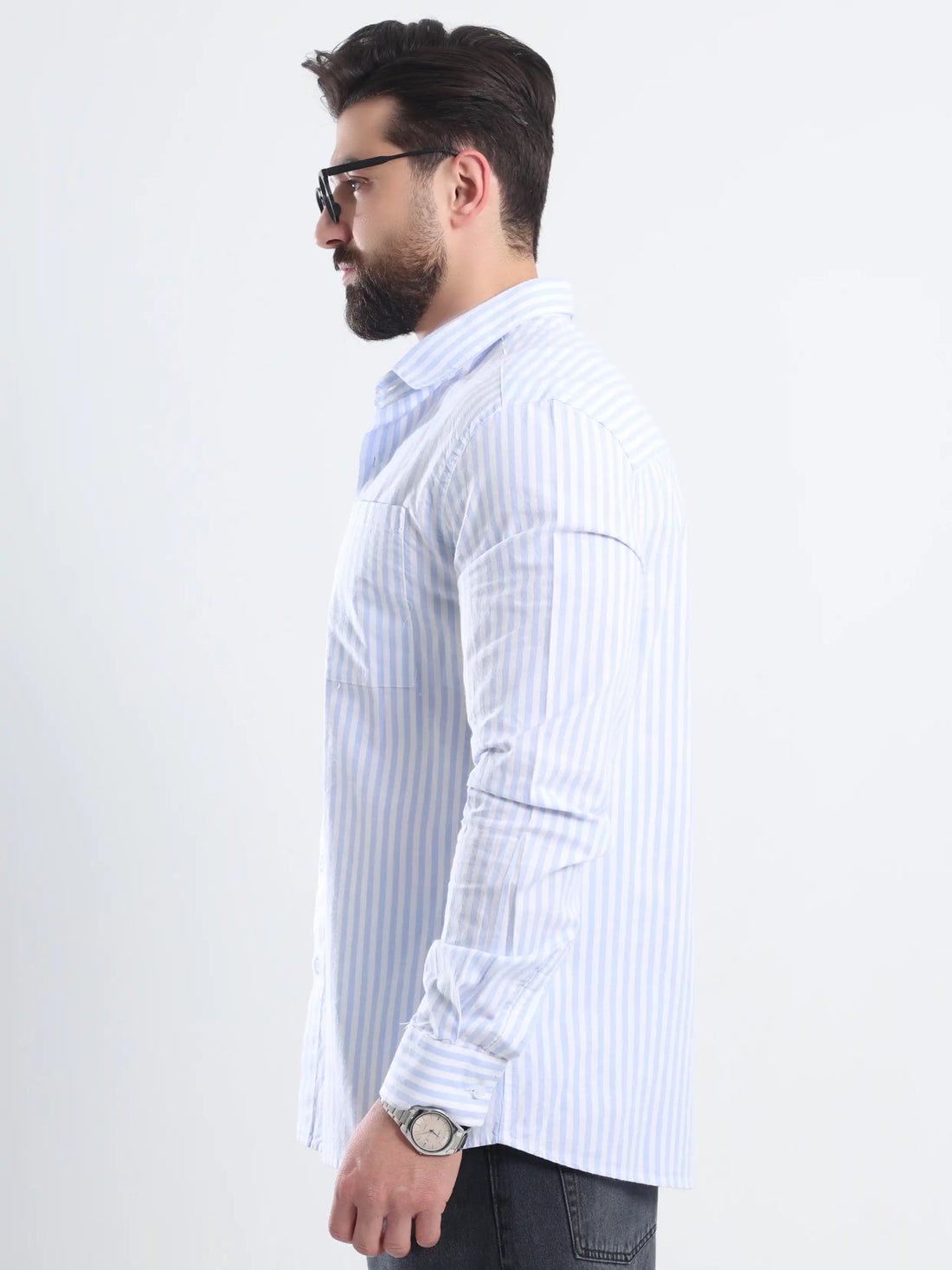 Relaxed fit Striped shirt - Striped Light blue
