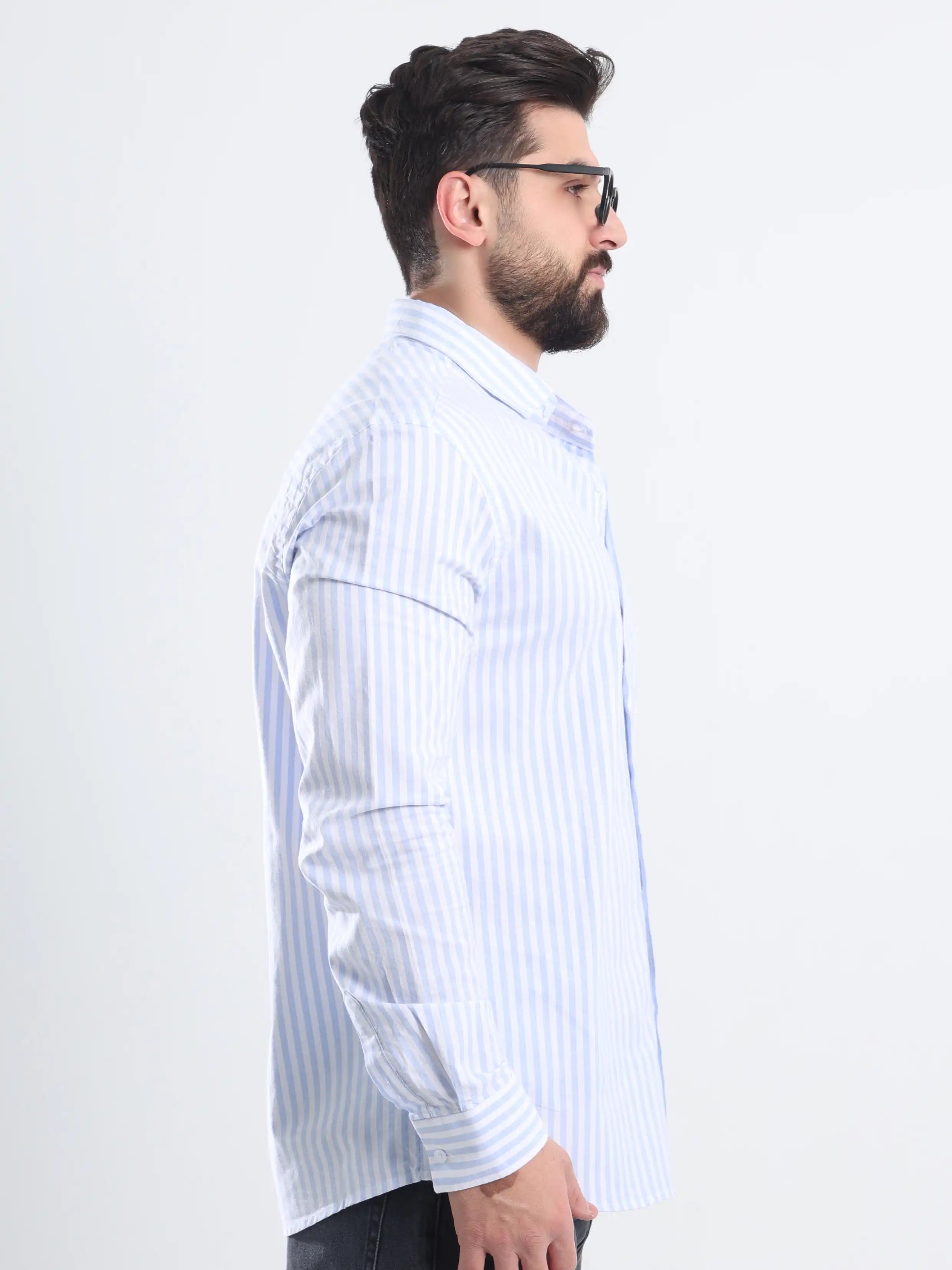Relaxed fit Striped shirt - Striped Light blue