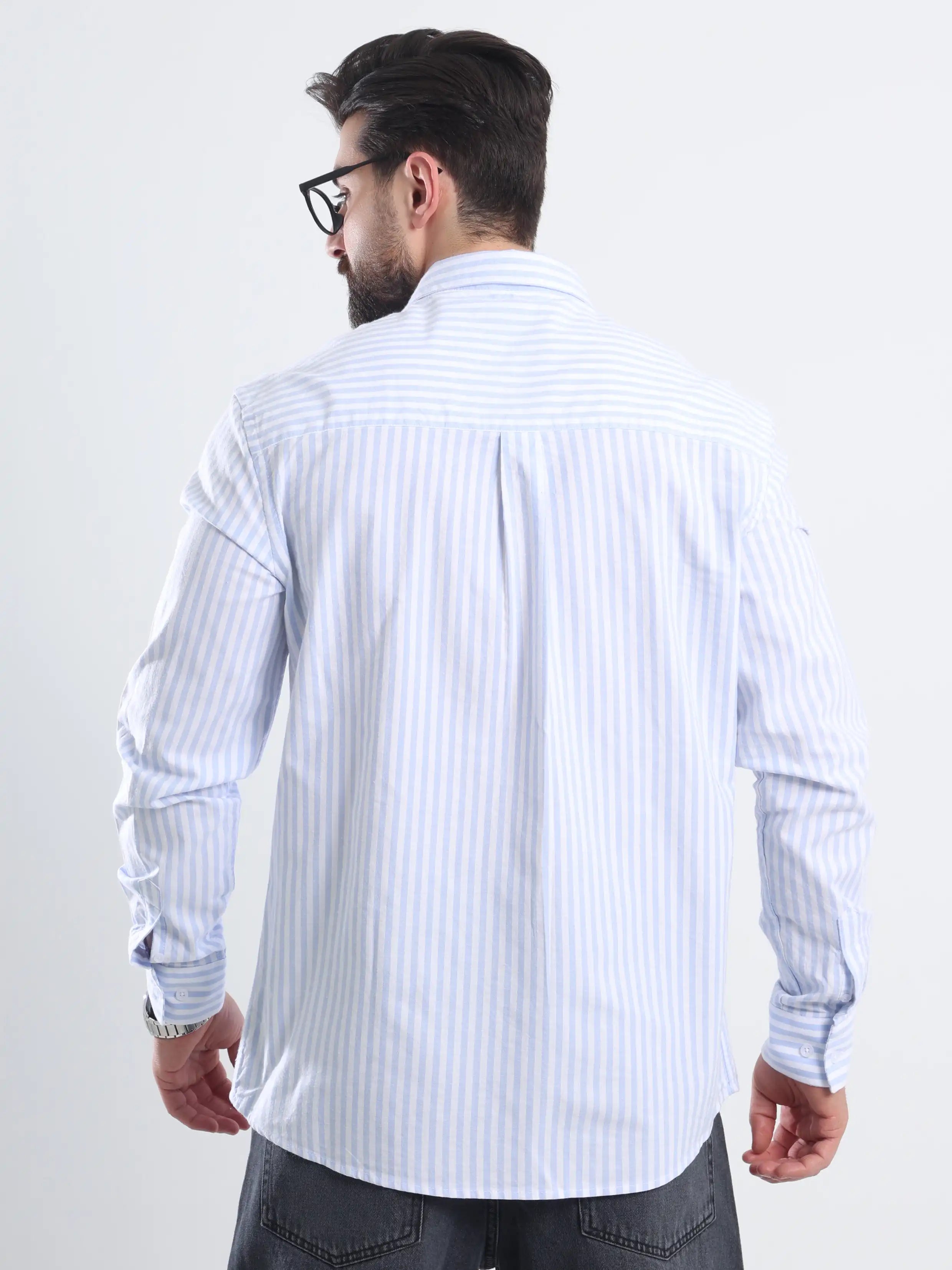 Relaxed fit Striped shirt - Striped Light blue