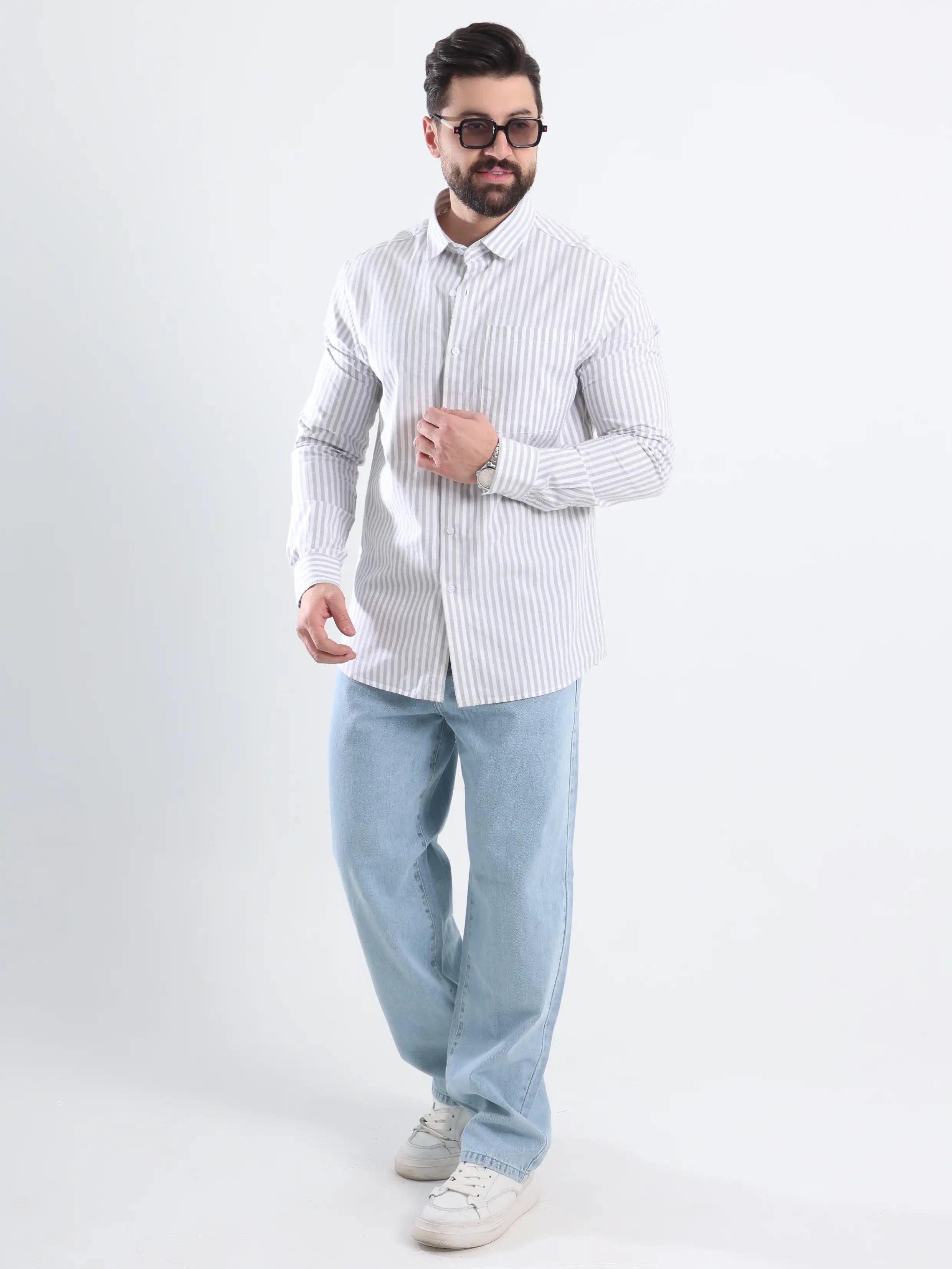 Relaxed fit Striped shirt - Striped olive