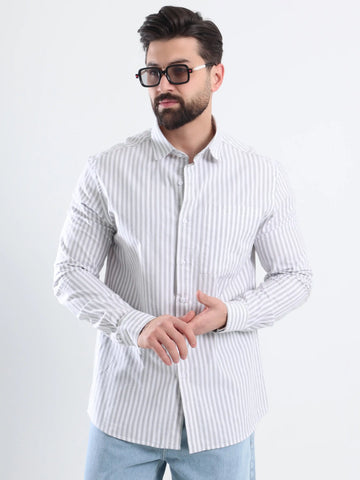 Relaxed fit Striped shirt - Striped olive