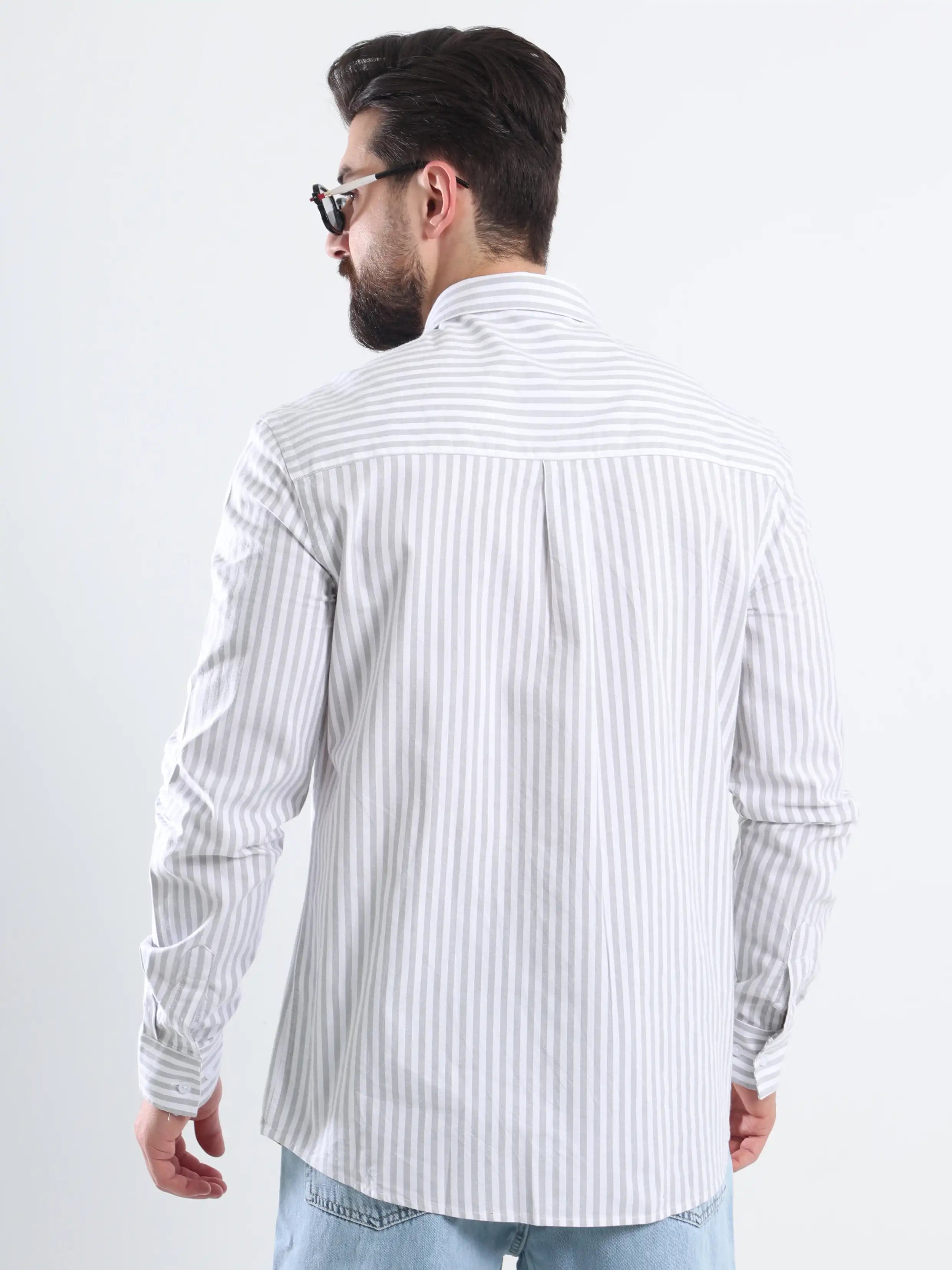 Relaxed fit Striped shirt - Striped olive