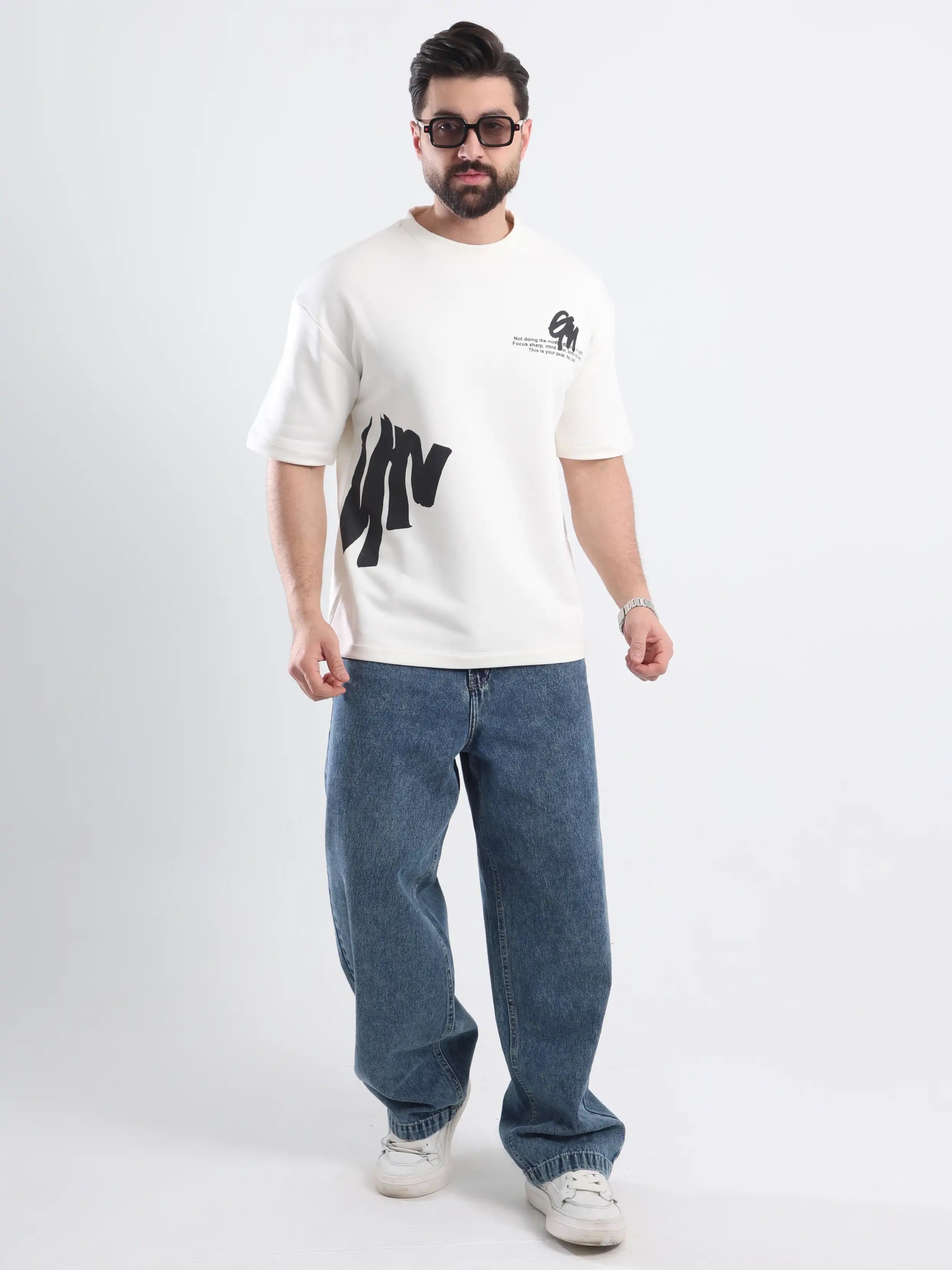 Oversized Printed Short Sleeve Tee - White