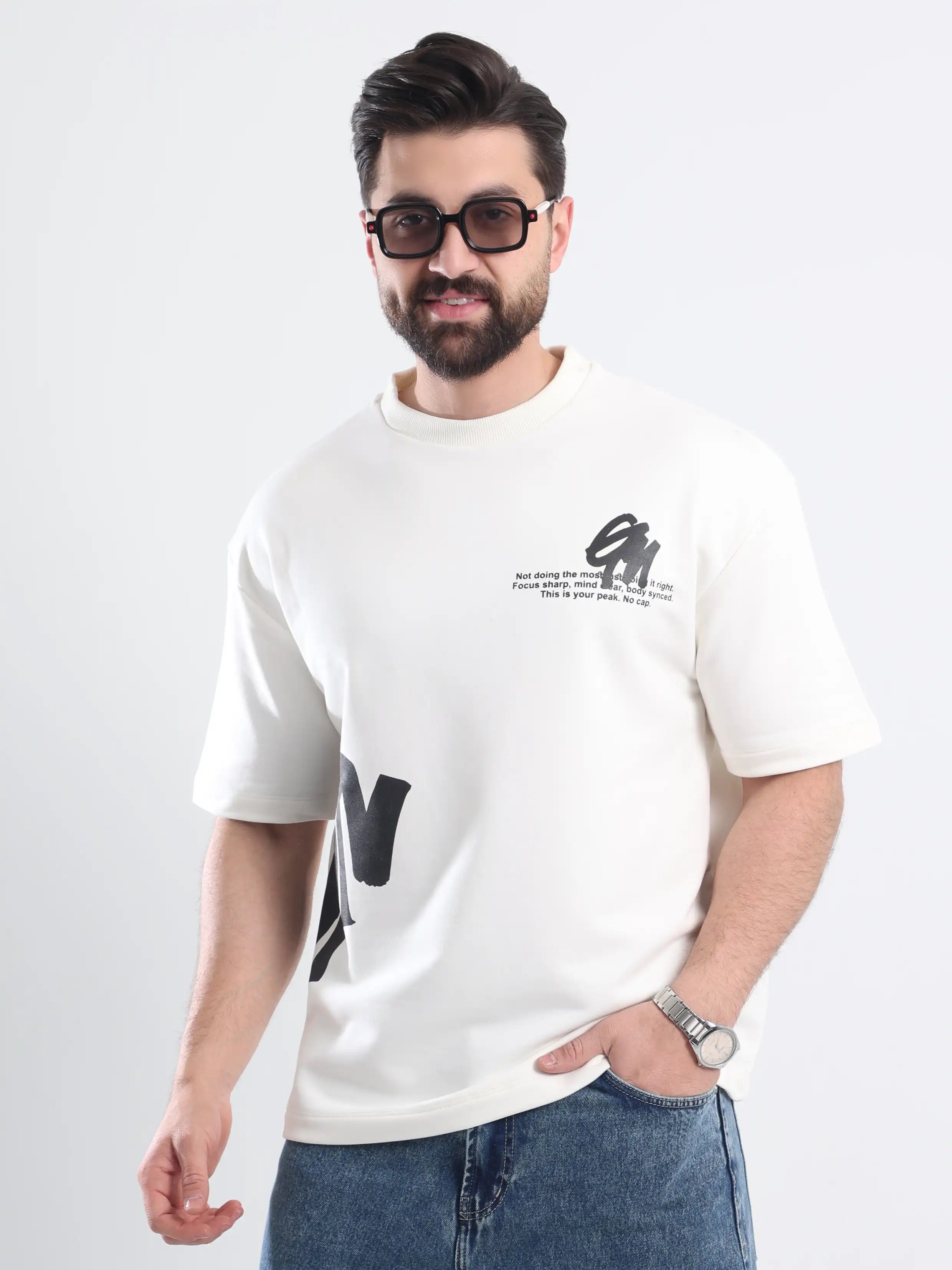 Oversized Printed Short Sleeve Tee - White