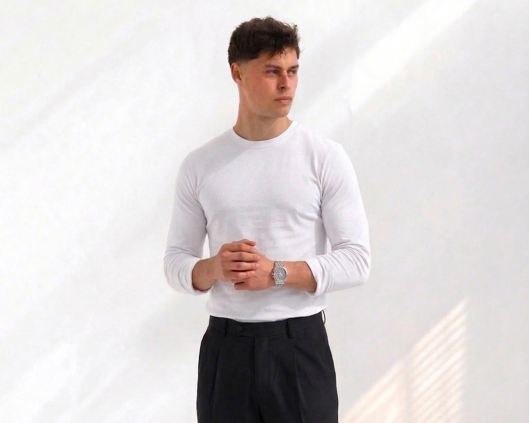 Undershirt Slim Fit Long sleeve  - White