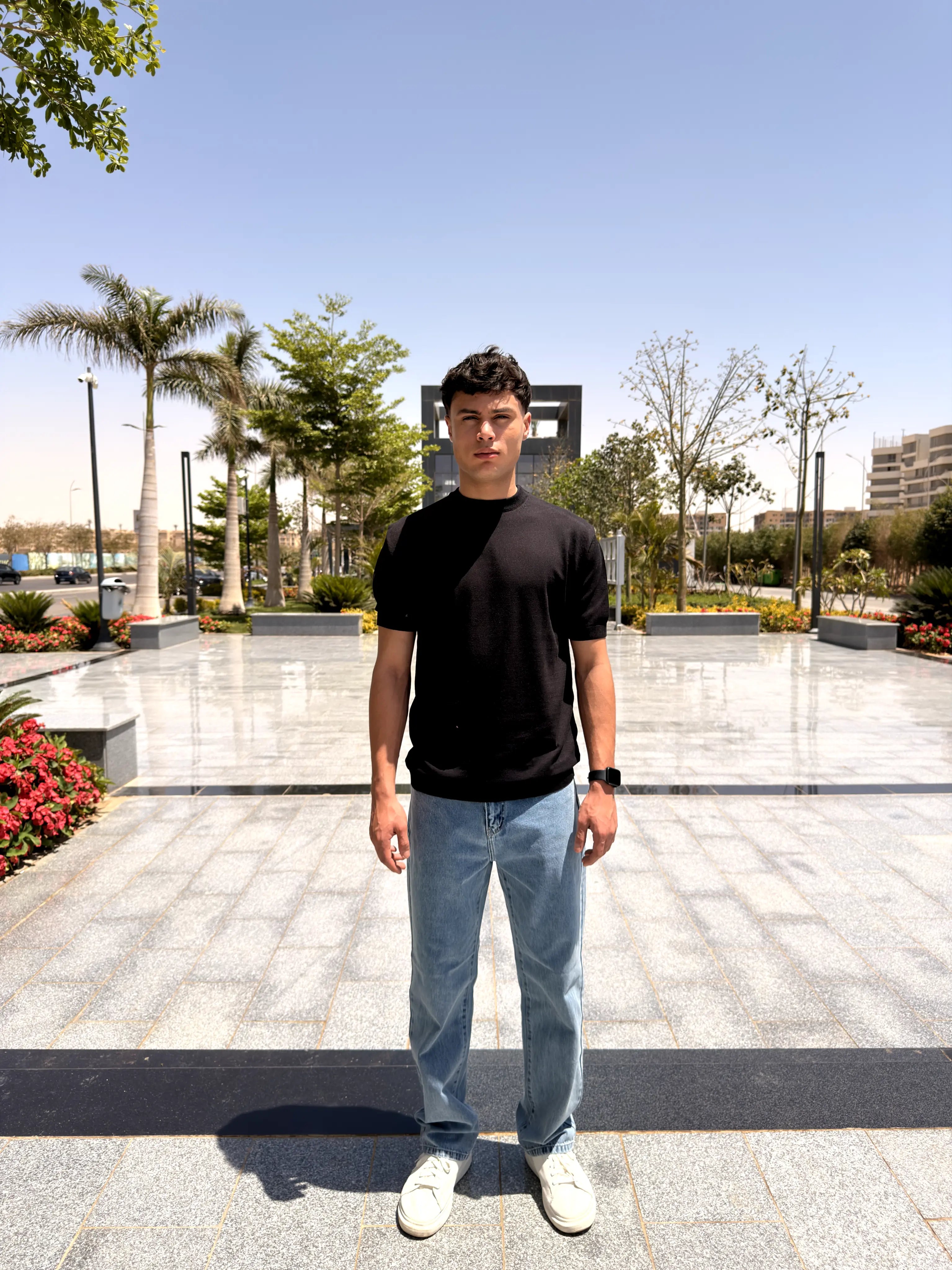REGULAR FIT SOFT KNIT T-SHIRT -  Black