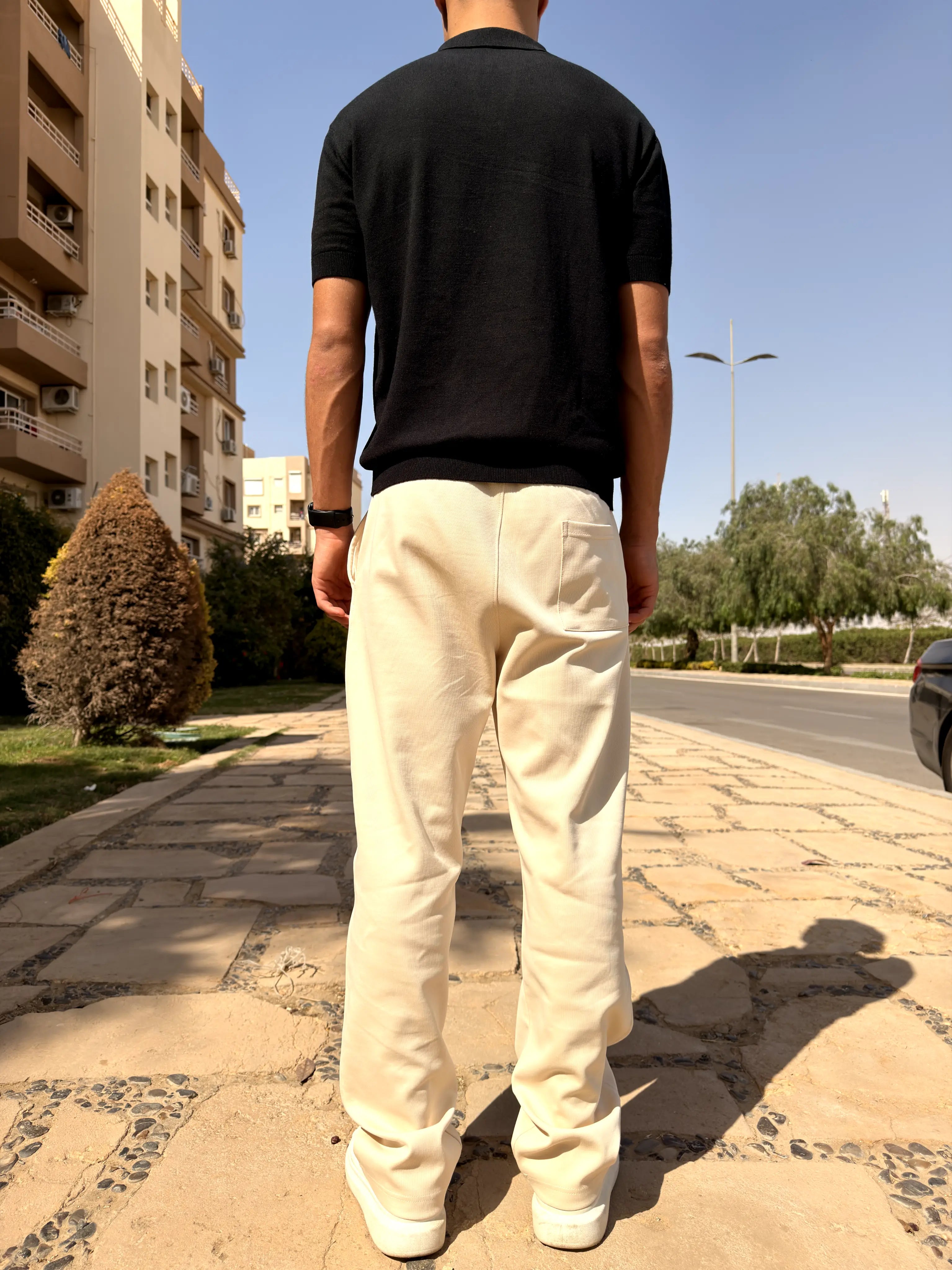 REGULAR FIT  TEXTURED COTTON PANTS - Beige