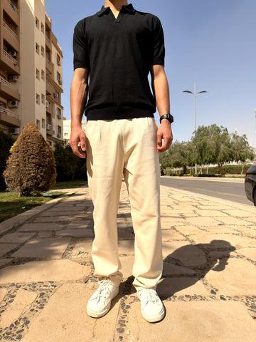 REGULAR FIT  TEXTURED COTTON PANTS - Beige
