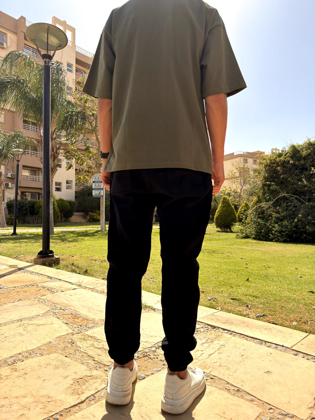 GABARDINE JOGGER PANTS WITH ELASTICATED HEM - Black