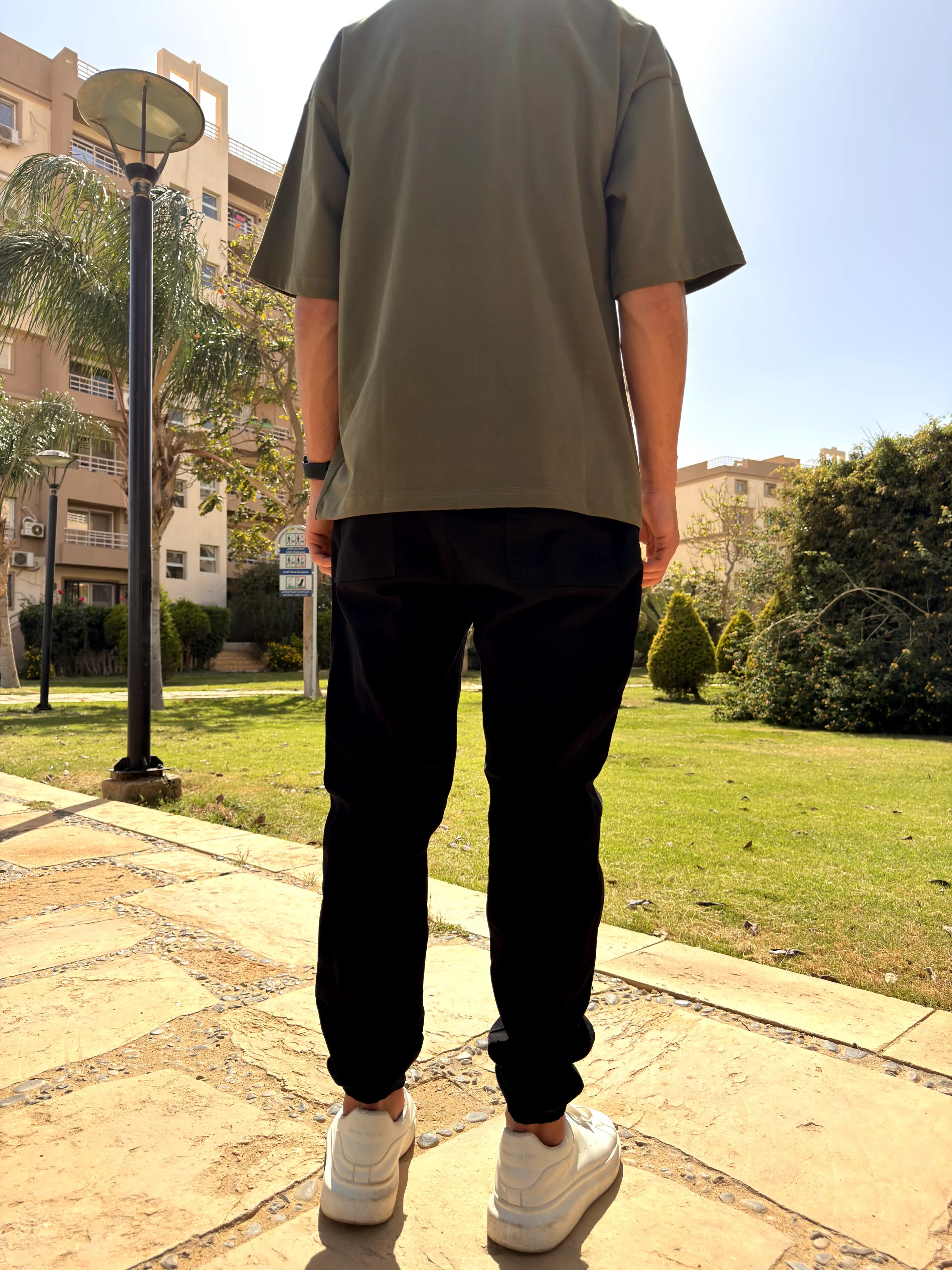 GABARDINE JOGGER PANTS WITH ELASTICATED HEM - Black