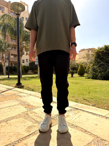 GABARDINE JOGGER PANTS WITH ELASTICATED HEM - Black