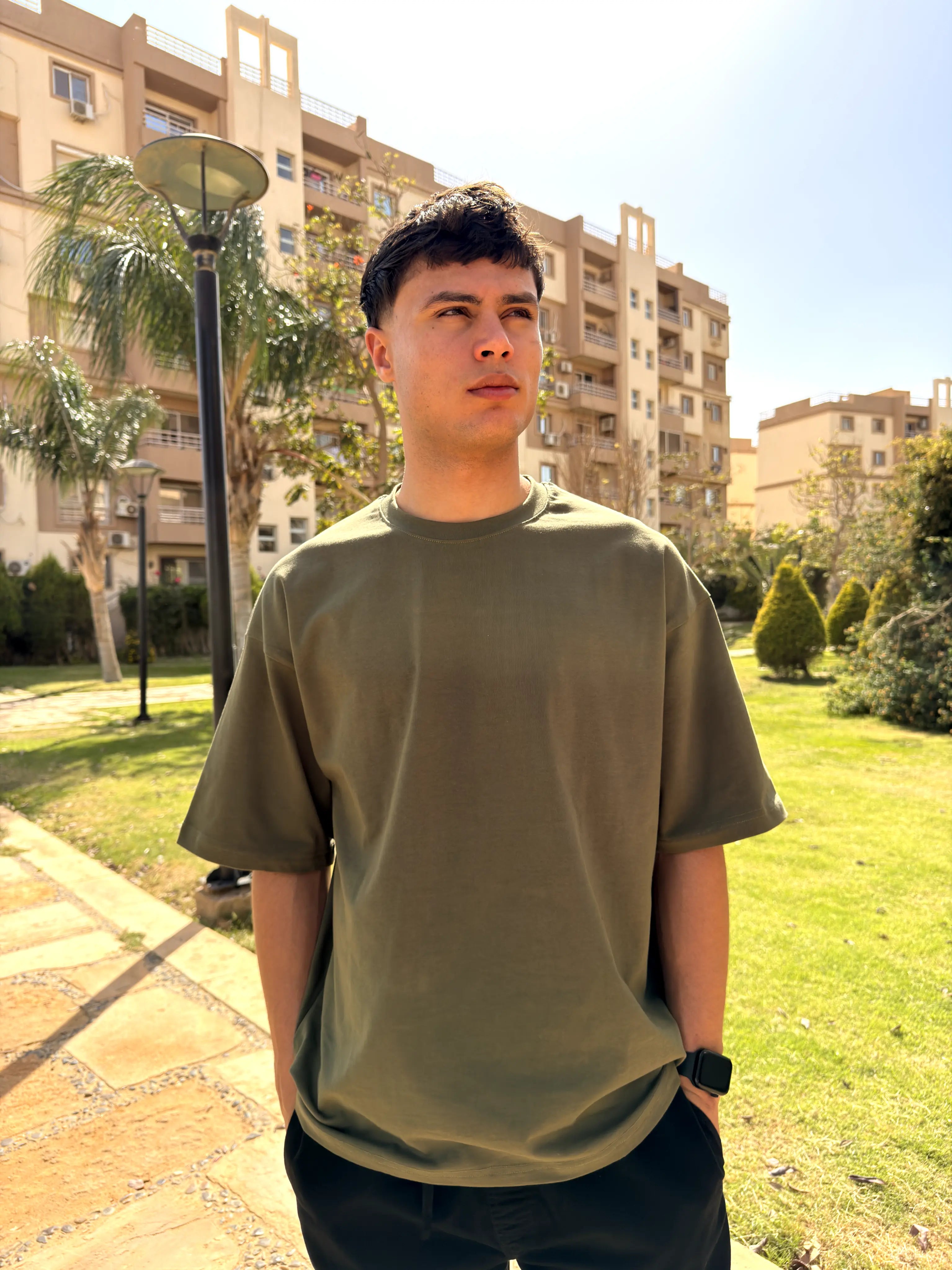 OVERSIZED PLEATED TEE BASIC - Olive