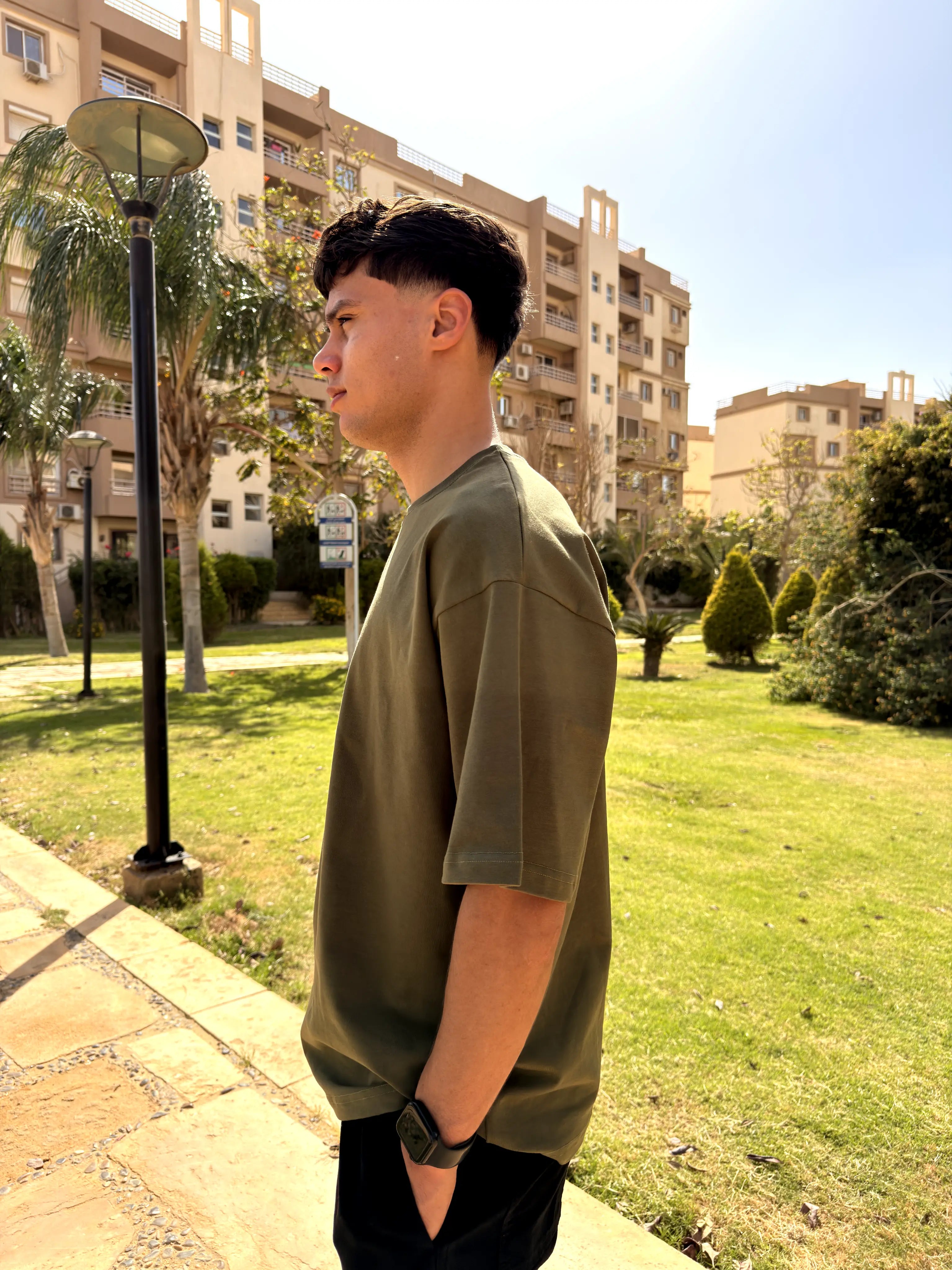 OVERSIZED PLEATED TEE BASIC - Olive