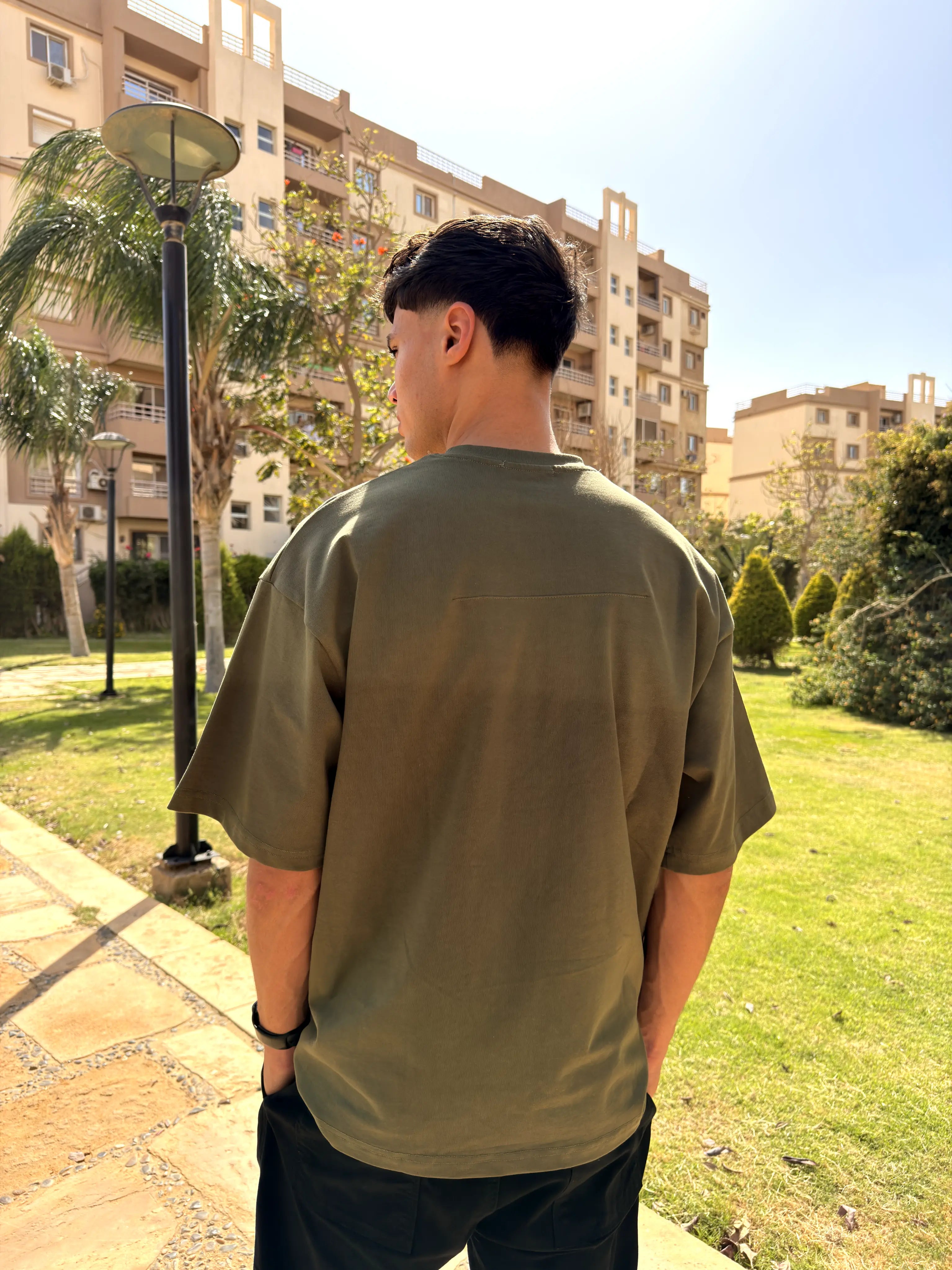 OVERSIZED PLEATED TEE BASIC - Olive