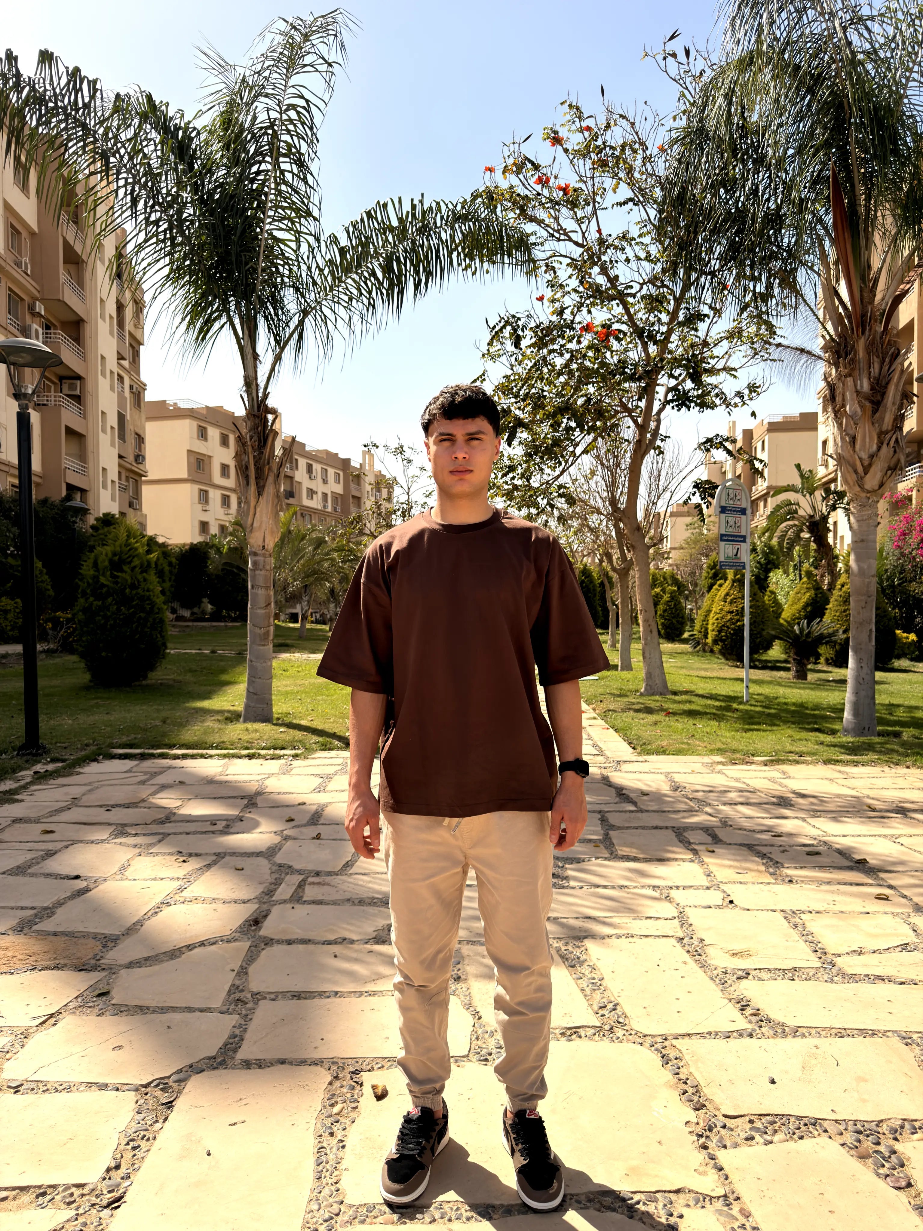 OVERSIZED PLEATED TEE BASIC - Brown