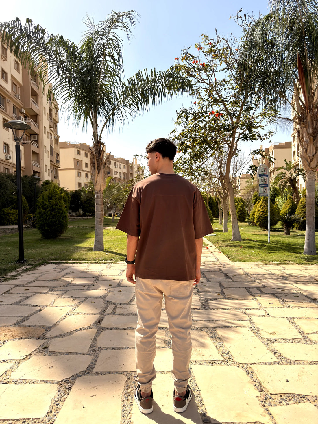 OVERSIZED PLEATED TEE BASIC - Brown