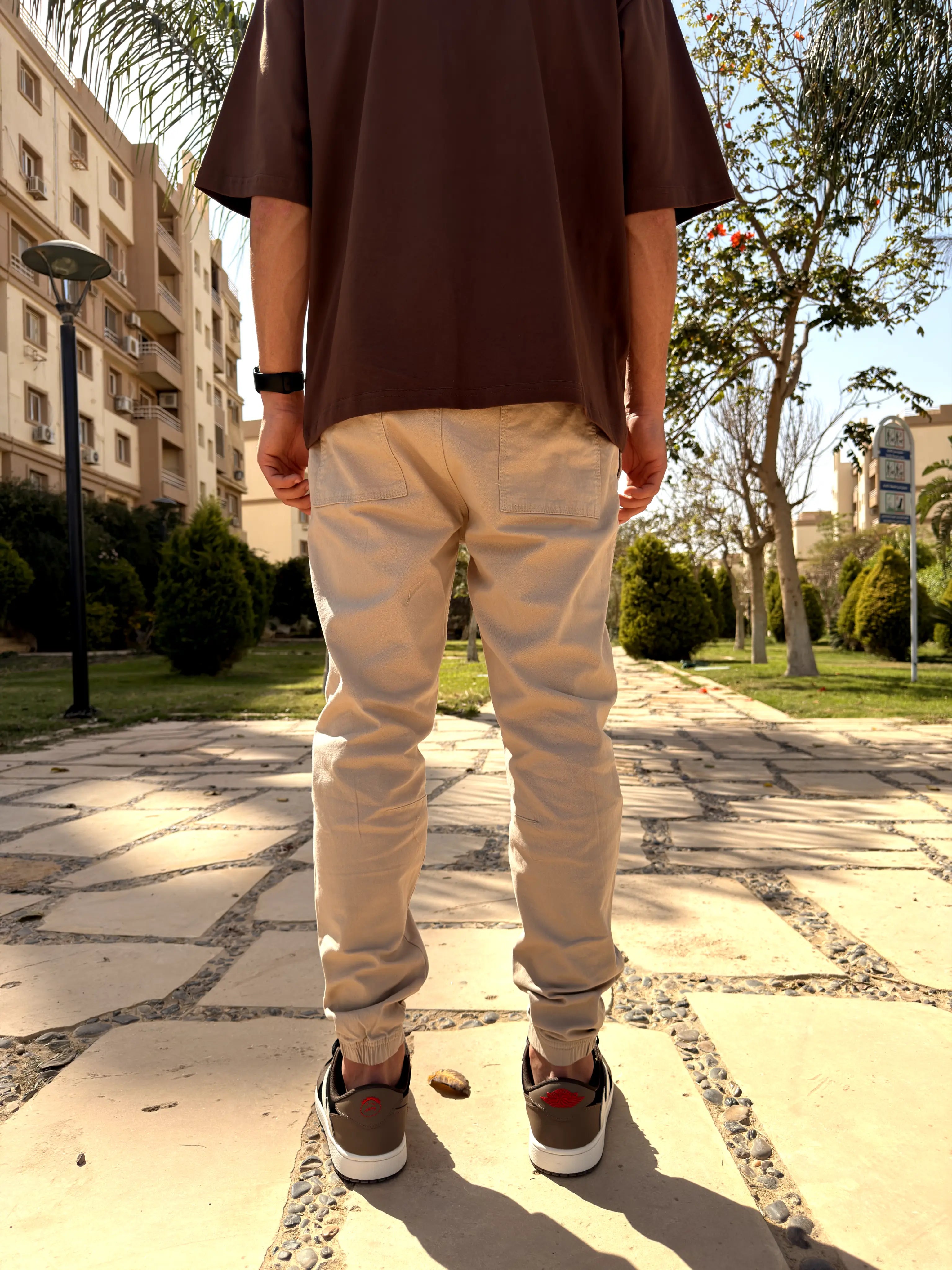 GABARDINE JOGGER PANTS WITH ELASTICATED HEM - Beige