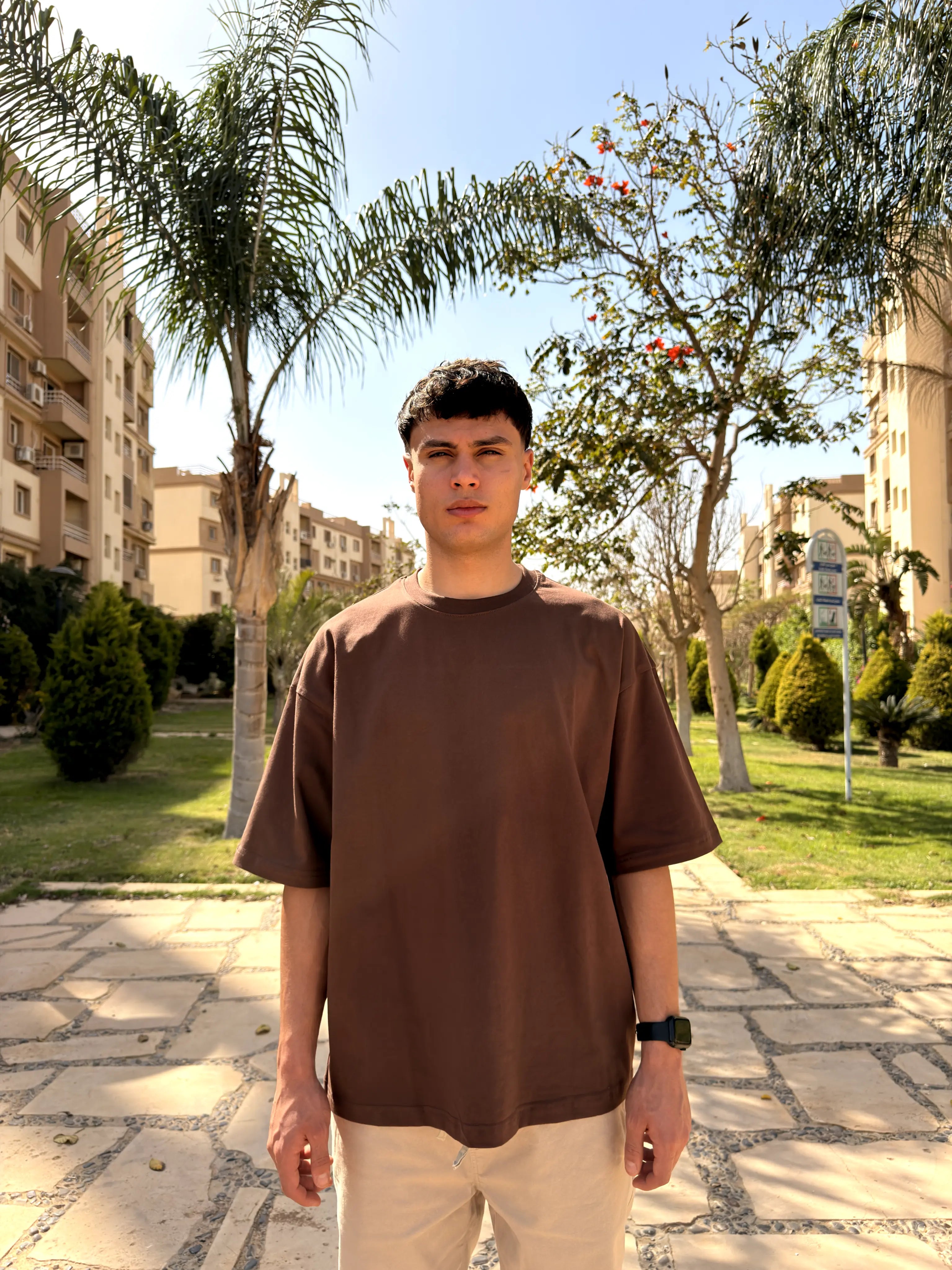 OVERSIZED PLEATED TEE BASIC - Brown