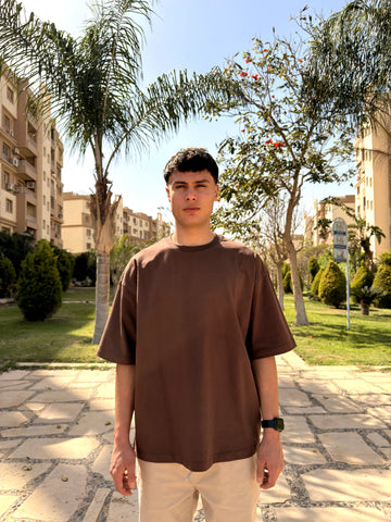 OVERSIZED PLEATED TEE BASIC - Brown