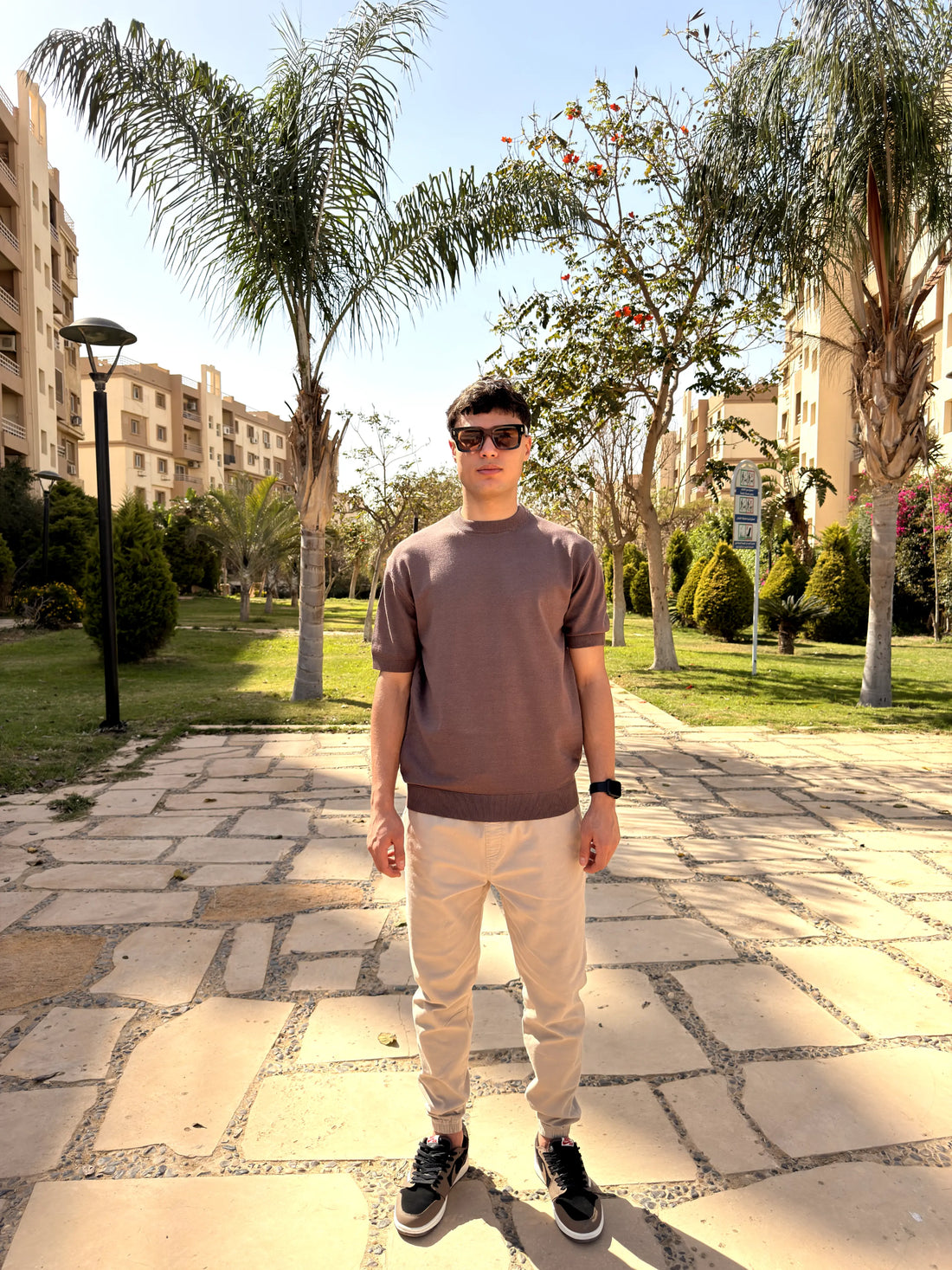 REGULAR FIT SOFT KNIT T-SHIRT -  Brown